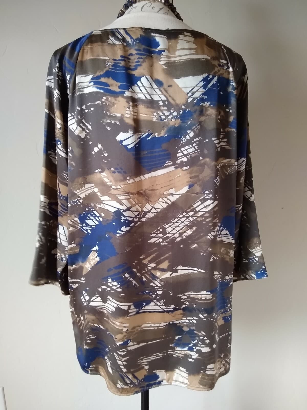 LAFAYETTE 148 New York Silk Satin Top Blouse Pullover 3/4 Sleeves Multi Color M - Thumbnail 5
