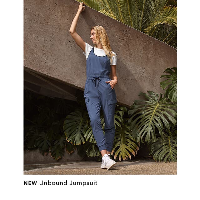 Athleta Iron Blue Unbound Jumpsuit Travel Commute Cargo Pocket Sleeveless Sz.L - Thumbnail 2