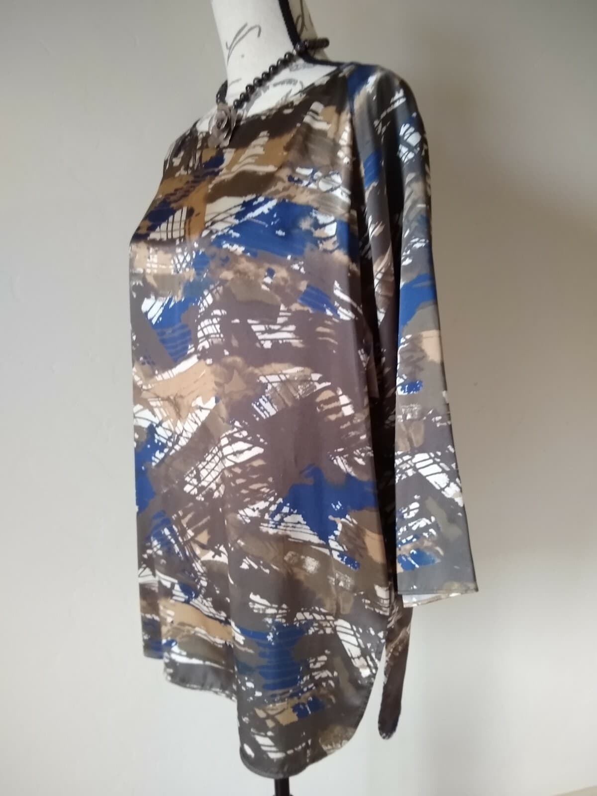 LAFAYETTE 148 New York Silk Satin Top Blouse Pullover 3/4 Sleeves Multi Color M - Thumbnail 4