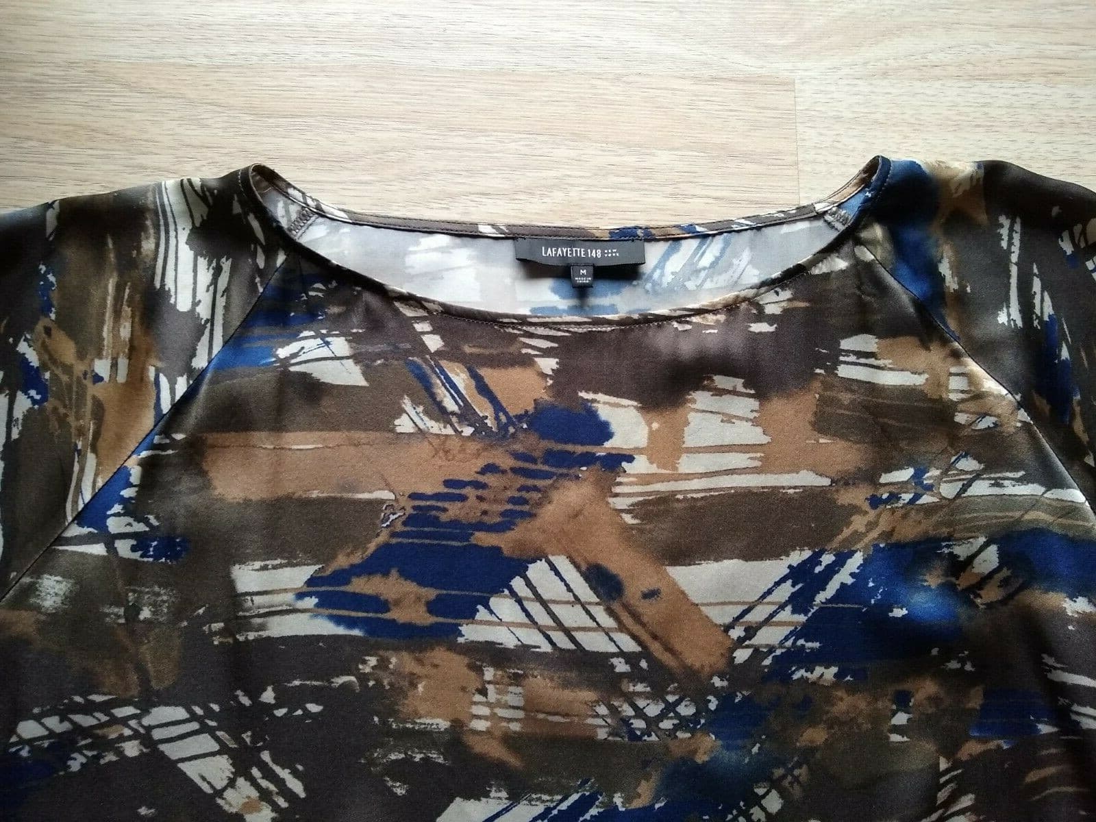 LAFAYETTE 148 New York Silk Satin Top Blouse Pullover 3/4 Sleeves Multi Color M - Thumbnail 8