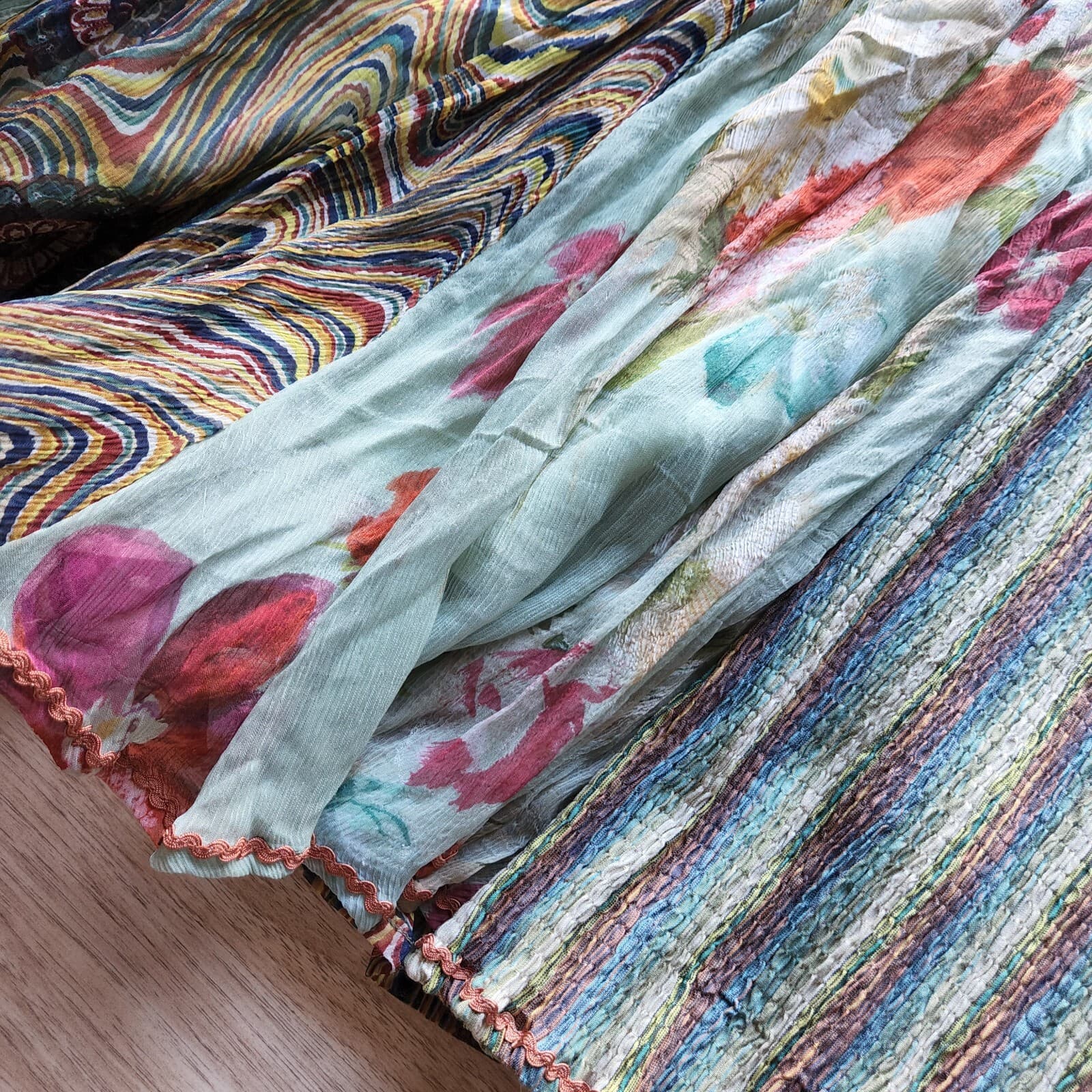 ANU by Natural Patch Work Maxi A-Line Skirt Elastic Waist Multicolor Waist 34" - Thumbnail 4
