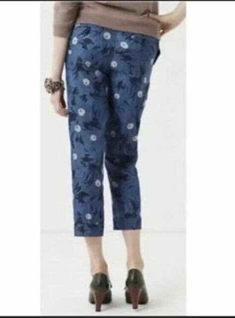 elevenses Antropologie Cotton Blend Slim Crop Pants Floral Blue Zip Pocket Sz.4 - Thumbnail 4