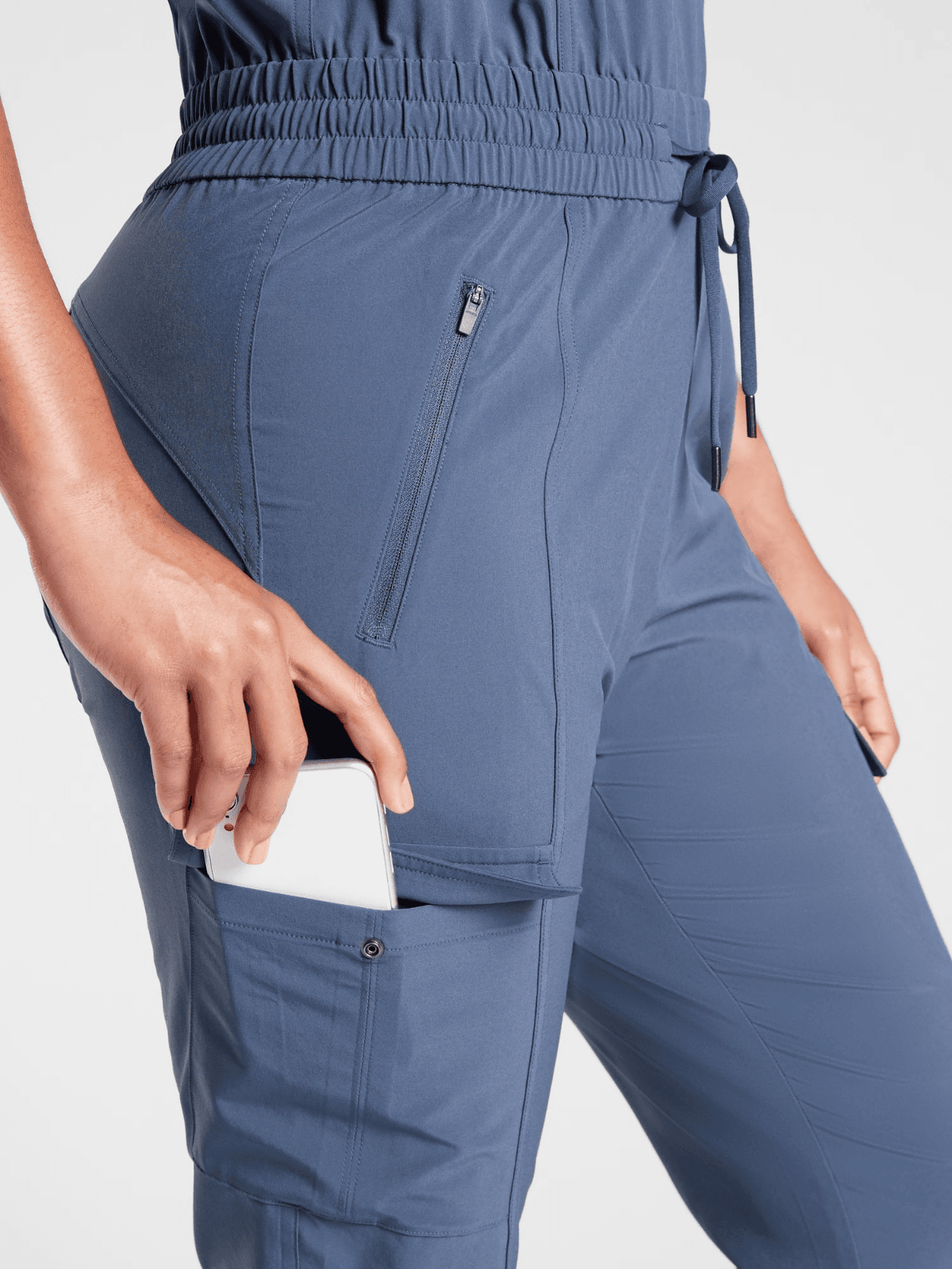 Athleta Iron Blue Unbound Jumpsuit Travel Commute Cargo Pocket Sleeveless Sz.L - Thumbnail 8