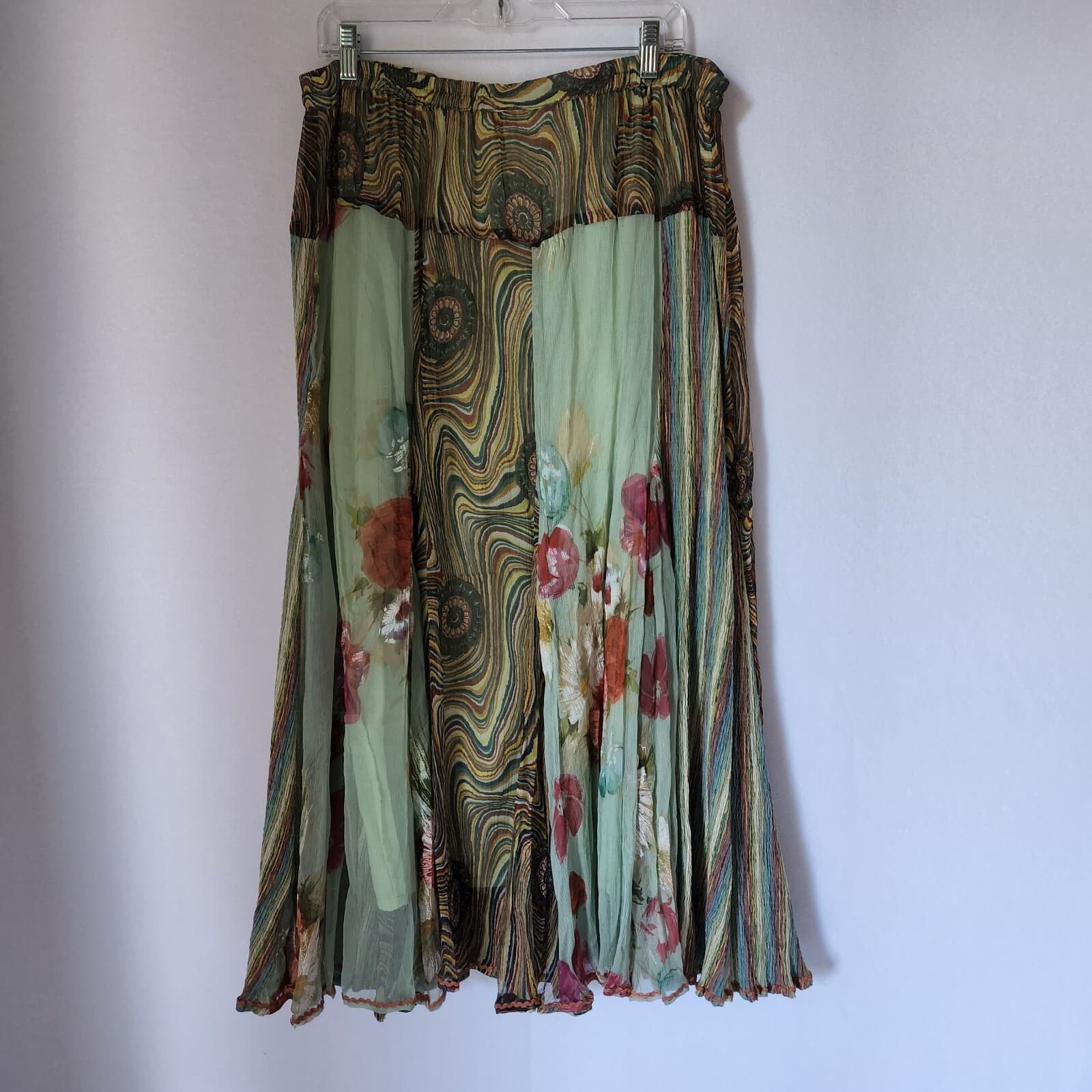 ANU by Natural Patch Work Maxi A-Line Skirt Elastic Waist Multicolor Waist 34" - Thumbnail 2