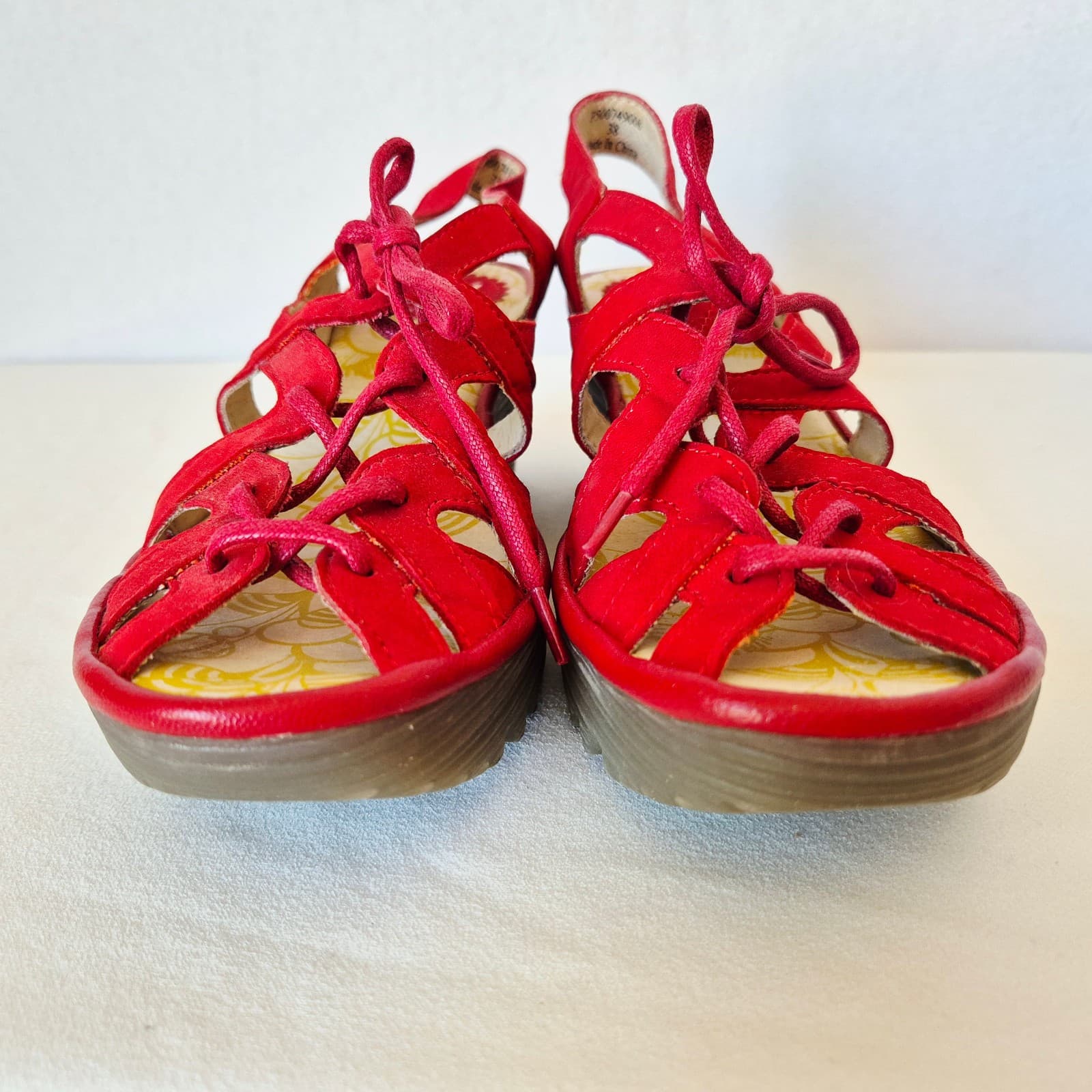 Fly London Yuke Red Suede Leather Lace-Up Wedge Sandals Slingback Women's EU38 - Thumbnail 9