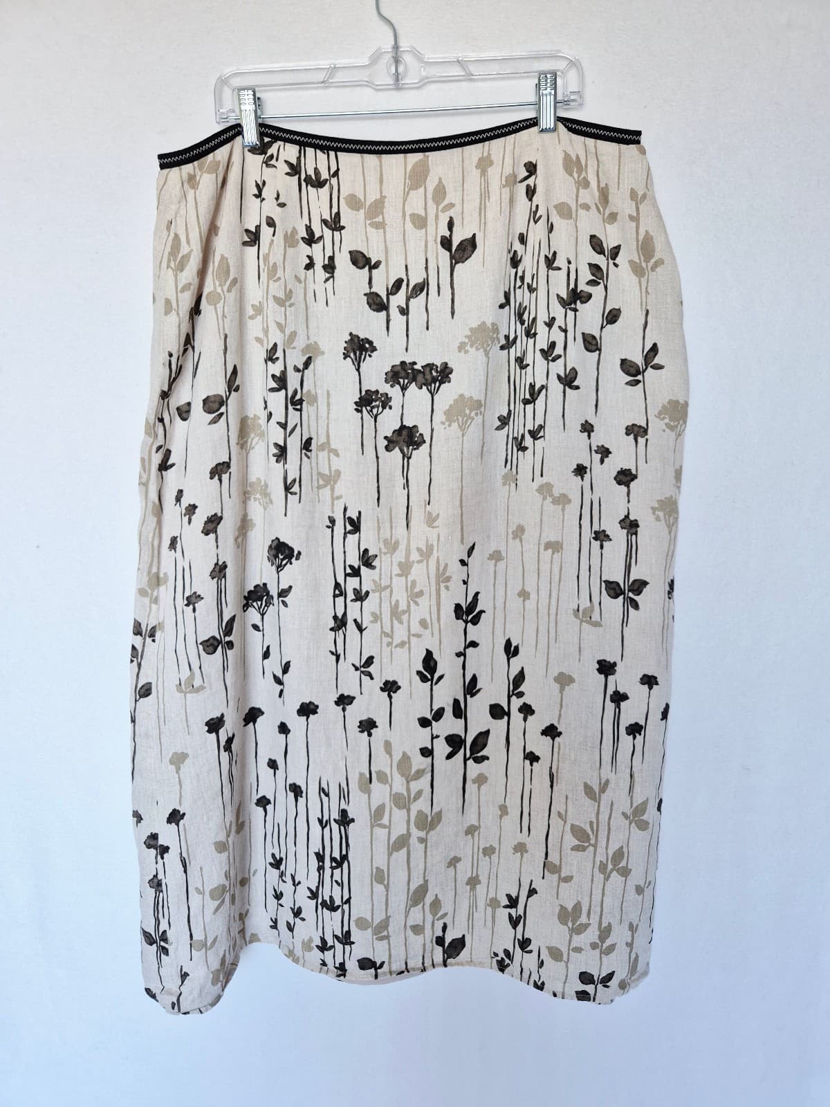 Vintage J.Jill 100% Linen Botanical Midi Wrap Skirt Button Lined Beige Womens 20 - Thumbnail 5