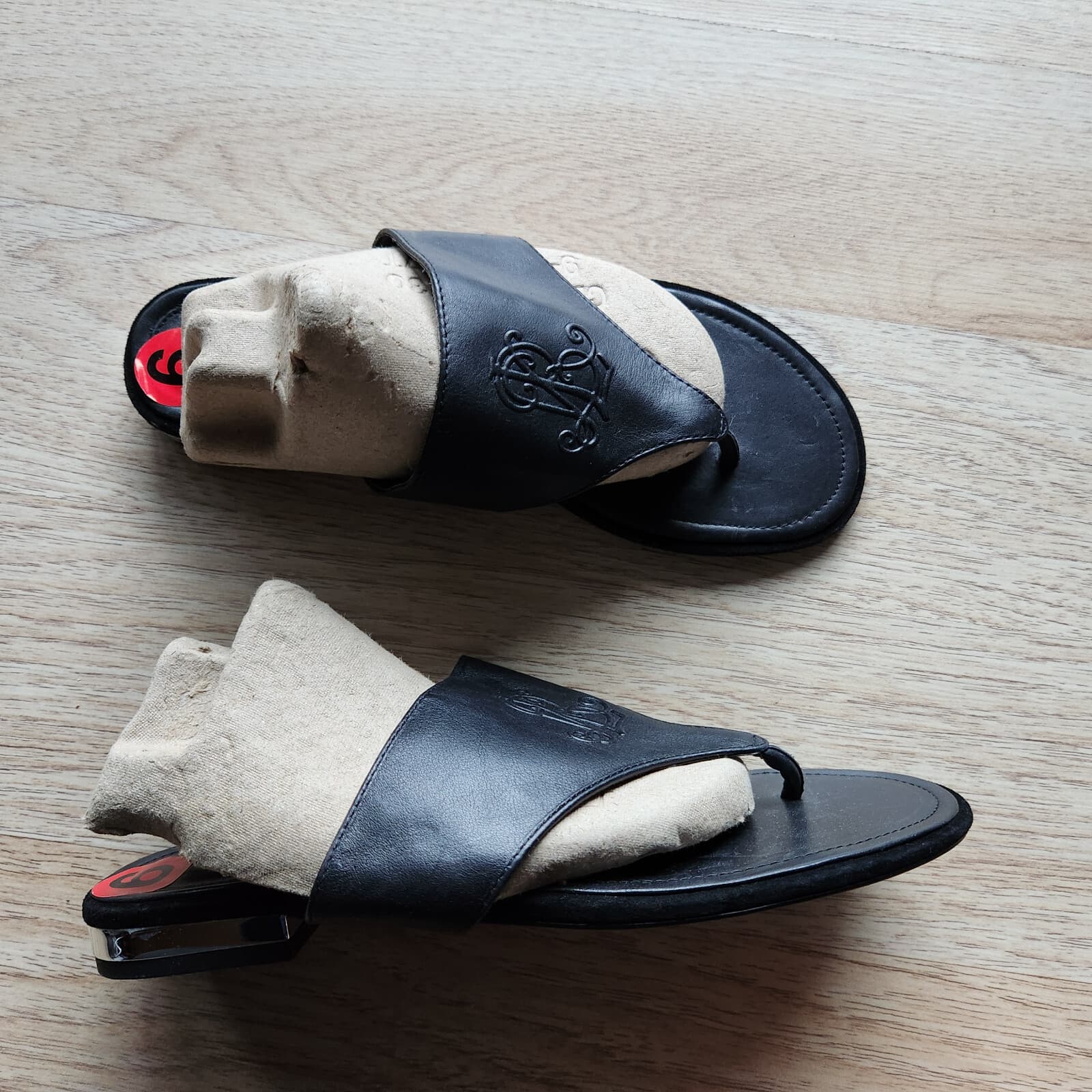 NWoB Lauren Ralph Lauren Deandra-SN-CSL Flat Sandal Thong Black Leather US6B - Thumbnail 4