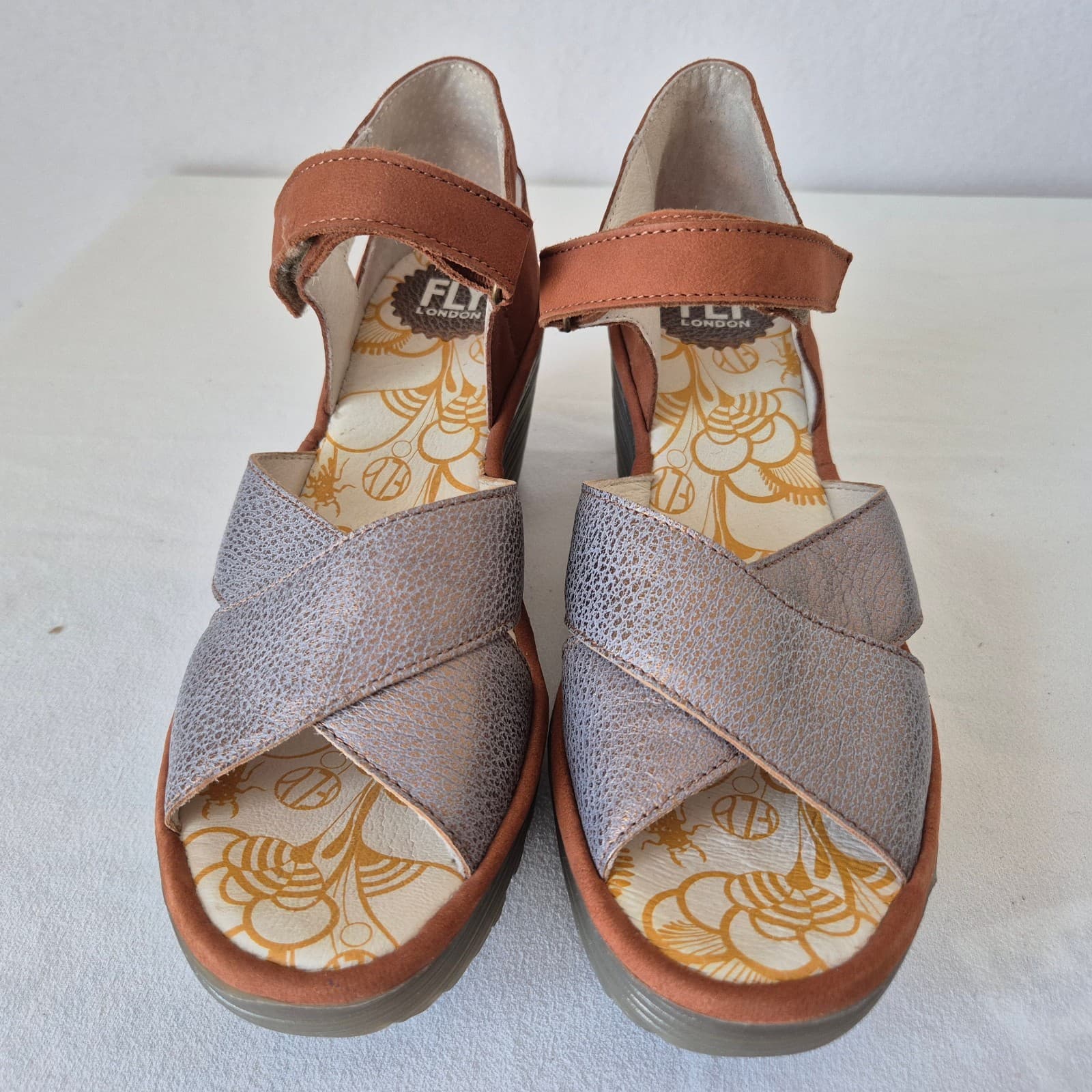 Fly London Yent Ankle Strap Wedge Sandal Hook Loop Leather Brown Bronze EU39 - Thumbnail 4