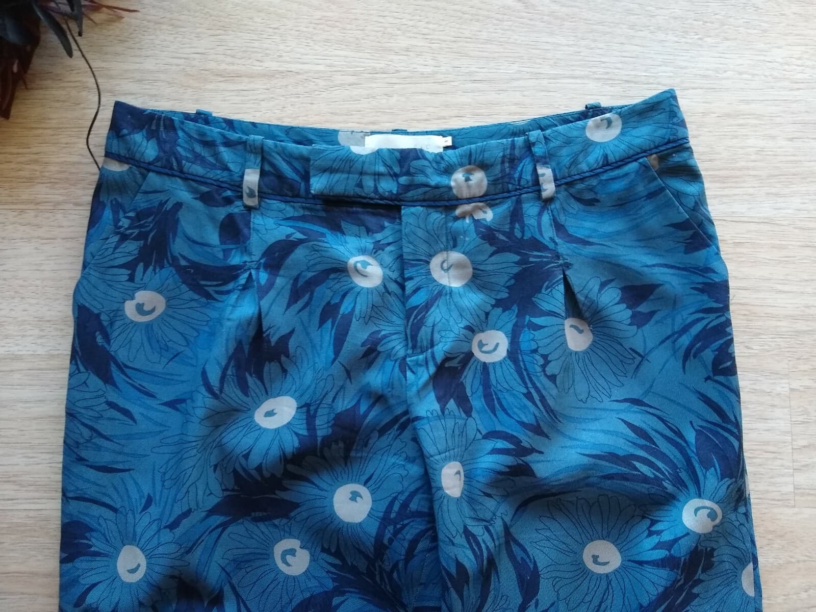 elevenses Antropologie Cotton Blend Slim Crop Pants Floral Blue Zip Pocket Sz.4 - Thumbnail 8