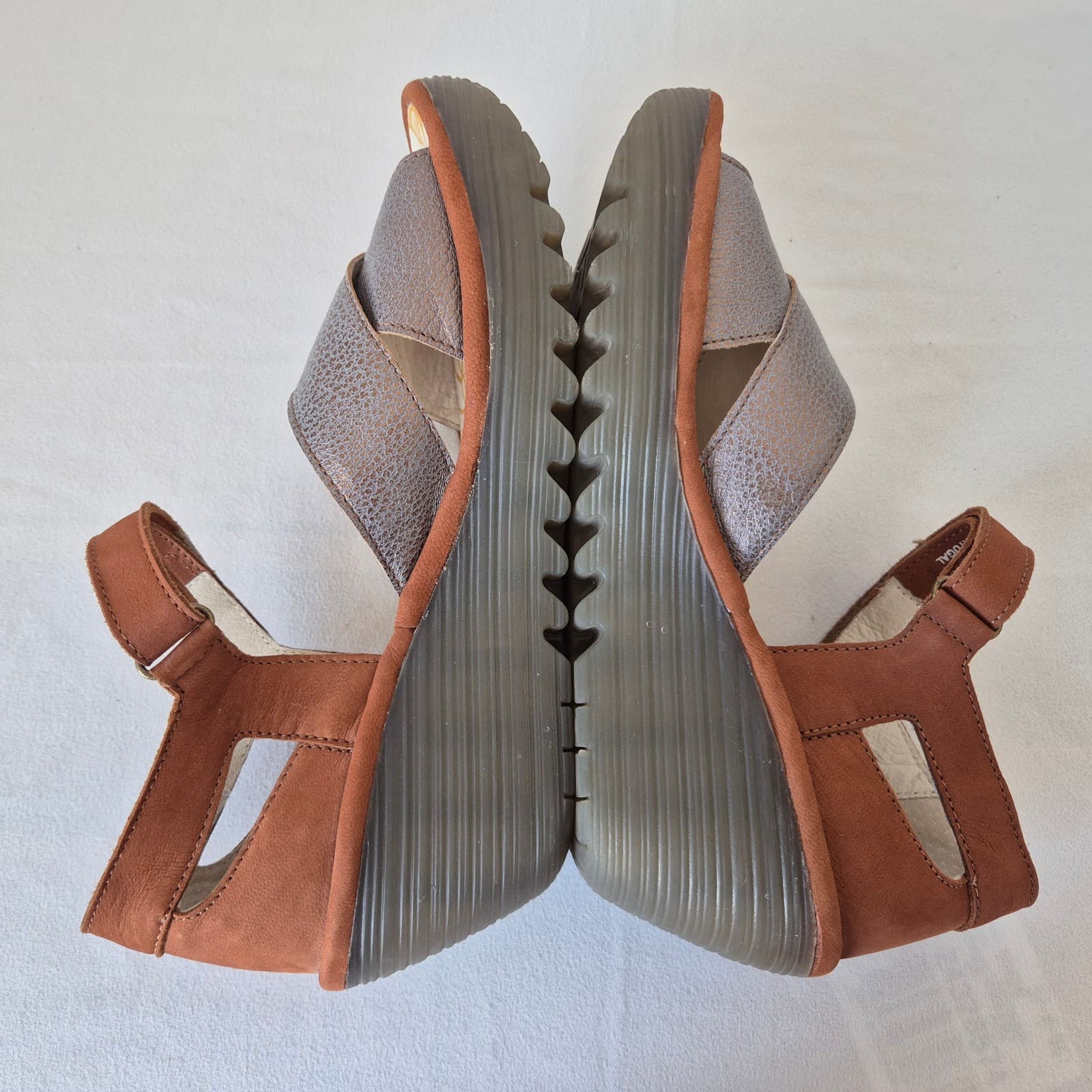 Fly London Yent Ankle Strap Wedge Sandal Hook Loop Leather Brown Bronze EU39 - Thumbnail 8