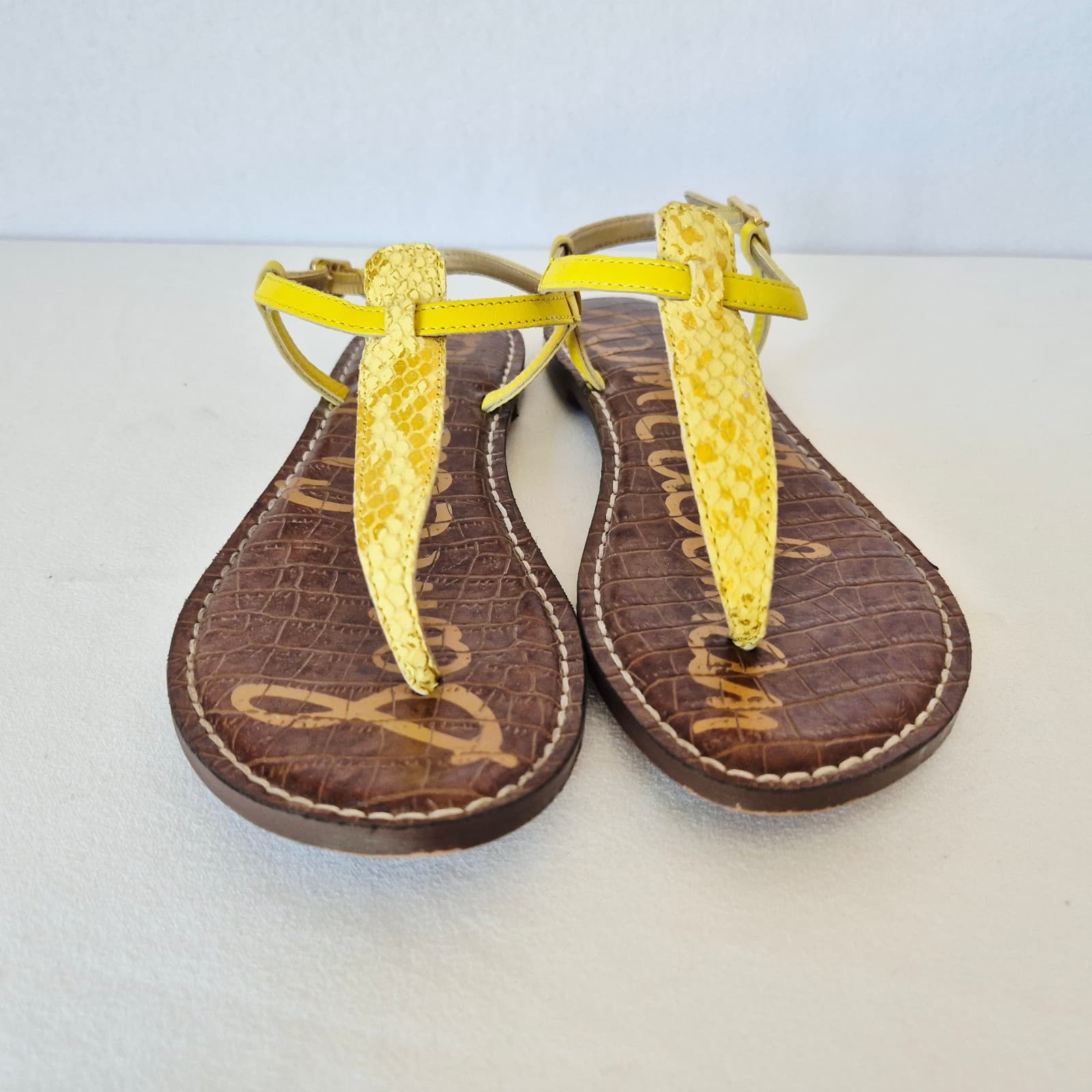 Sam Edelman Gigi Yellow Snake Embossed Leather Thong Sandals Slingback US 7.5M - Thumbnail 2