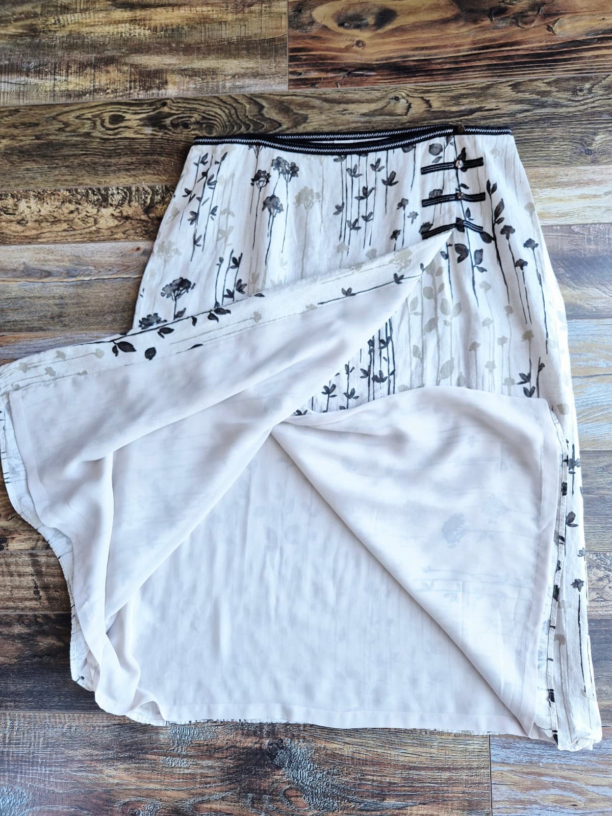 Vintage J.Jill 100% Linen Botanical Midi Wrap Skirt Button Lined Beige Womens 20 - Thumbnail 4
