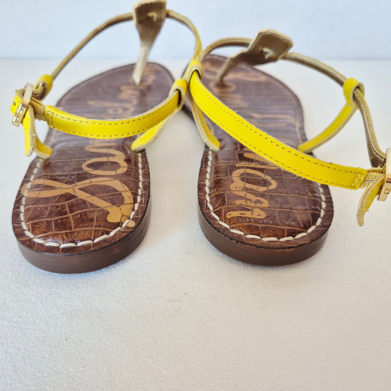 Sam Edelman Gigi Yellow Snake Embossed Leather Thong Sandals Slingback US 7.5M - Thumbnail 6