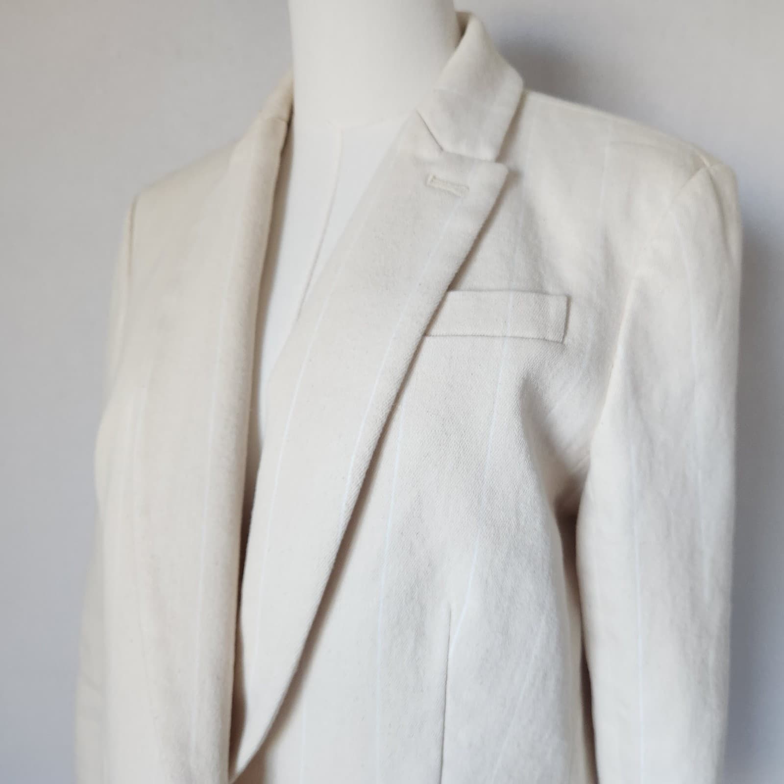 J.Crew Alfie Blazer Denim Stripe One Button Pocket Beige Cotton Women's 6 #BA437 - Thumbnail 7