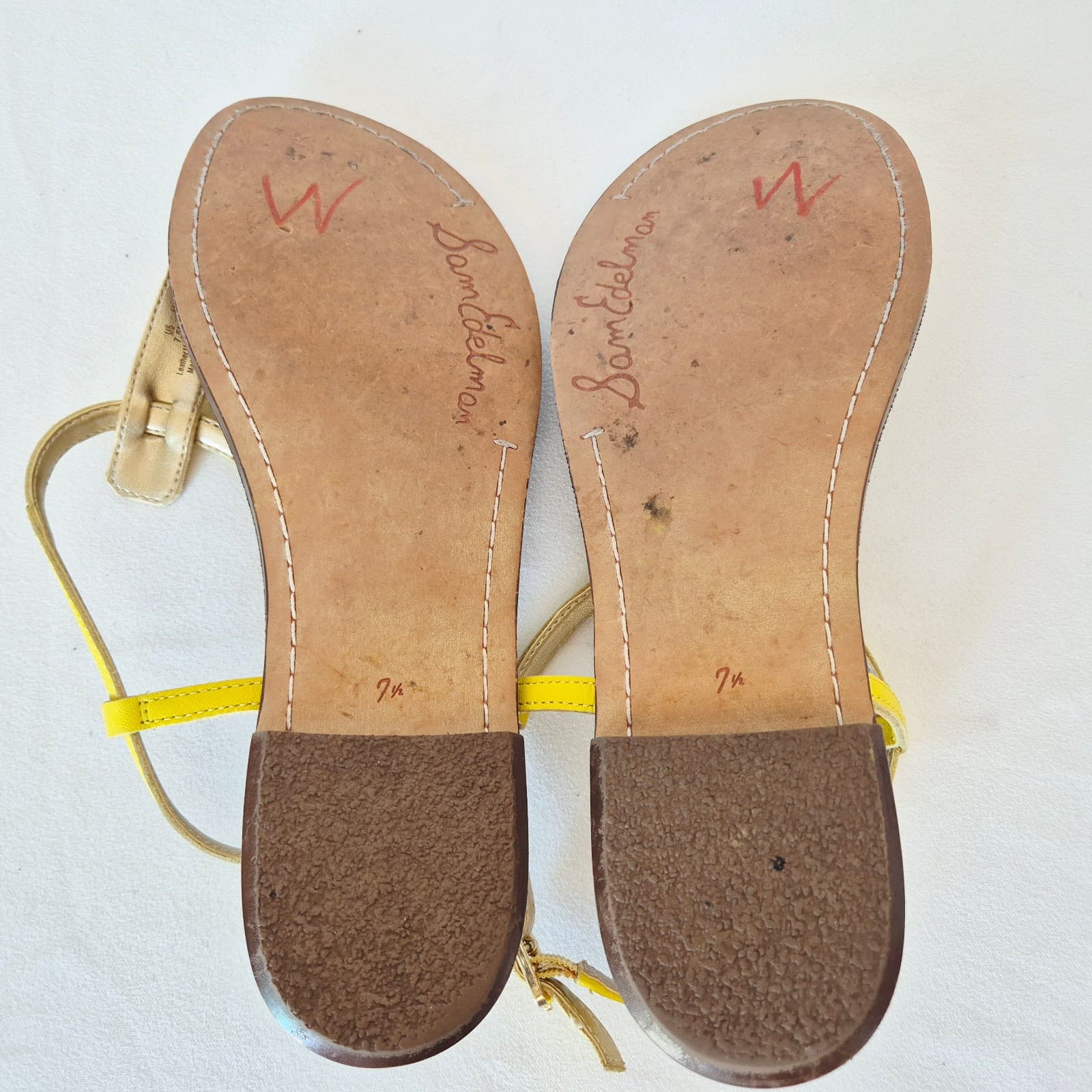 Sam Edelman Gigi Yellow Snake Embossed Leather Thong Sandals Slingback US 7.5M - Thumbnail 7