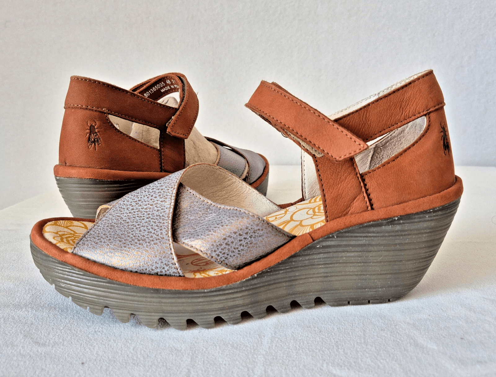Fly London Yent Ankle Strap Wedge Sandal Hook Loop Leather Brown Bronze EU39 - Thumbnail 2