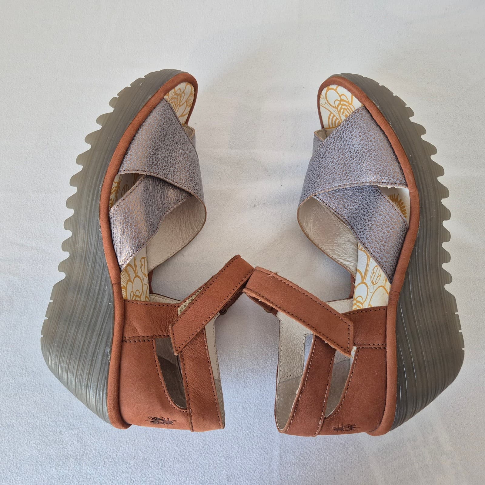 Fly London Yent Ankle Strap Wedge Sandal Hook Loop Leather Brown Bronze EU39 - Thumbnail 7