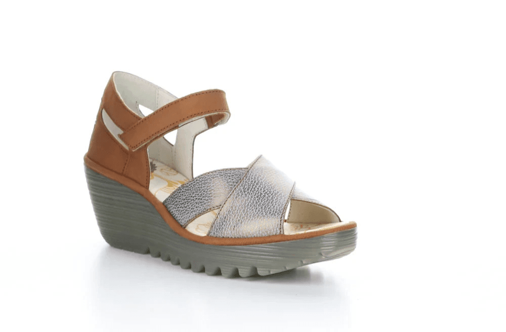 Fly London Yent Ankle Strap Wedge Sandal Hook Loop Leather Brown Bronze EU39 - Thumbnail 3