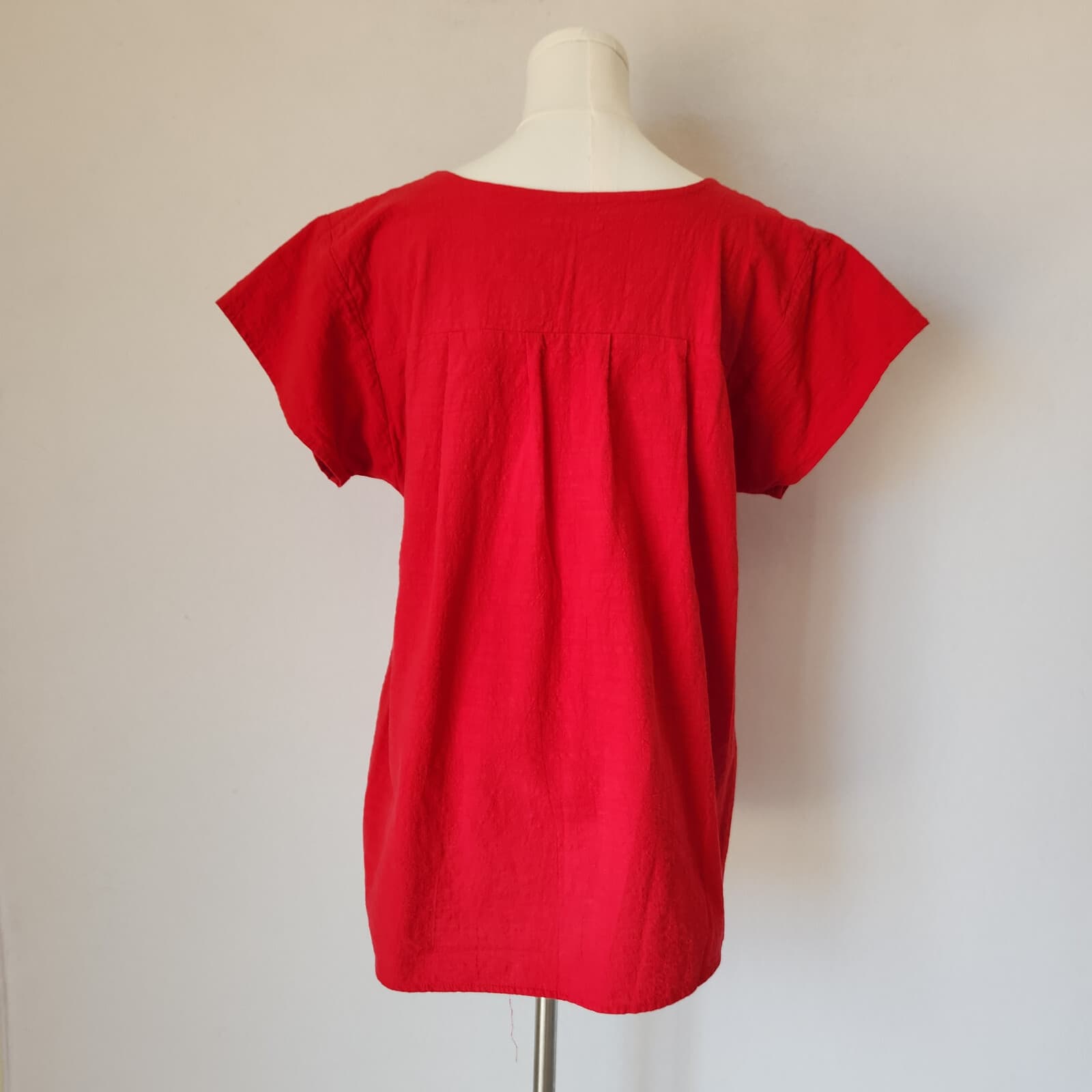 YZXDORWJ Handmade Embroidered Pueblo Peasant Boho Blouse Short Sleeve Red Sz.XL - Thumbnail 6