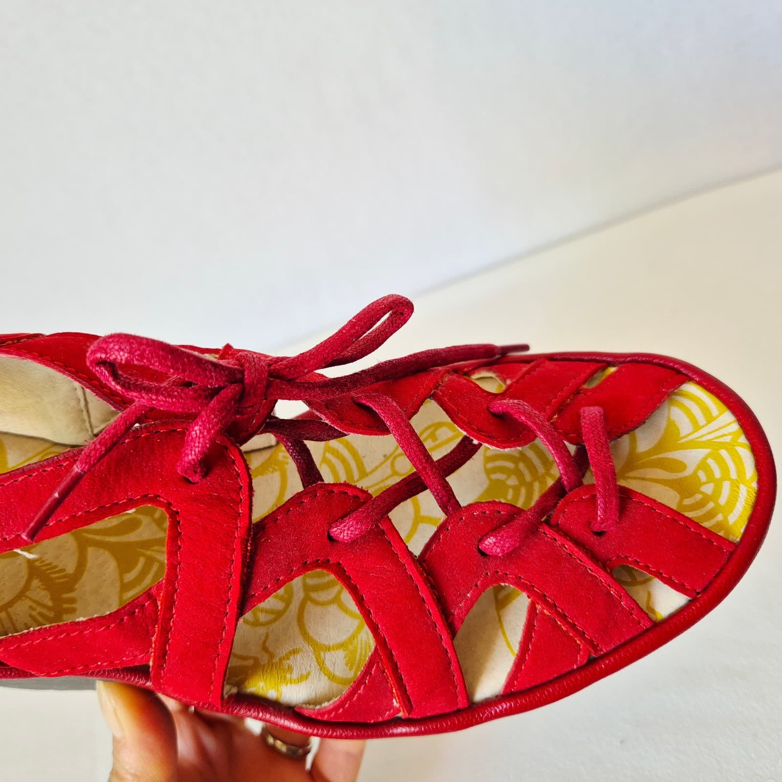 Fly London Yuke Red Suede Leather Lace-Up Wedge Sandals Slingback Women's EU38 - Thumbnail 4