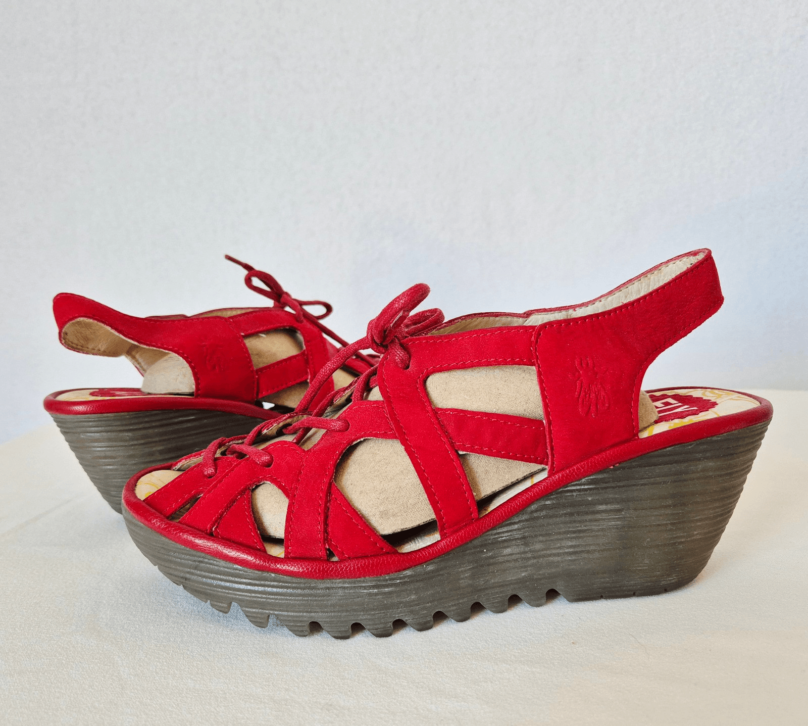 Fly London Yuke Red Suede Leather Lace-Up Wedge Sandals Slingback Women's EU38 - Thumbnail 3