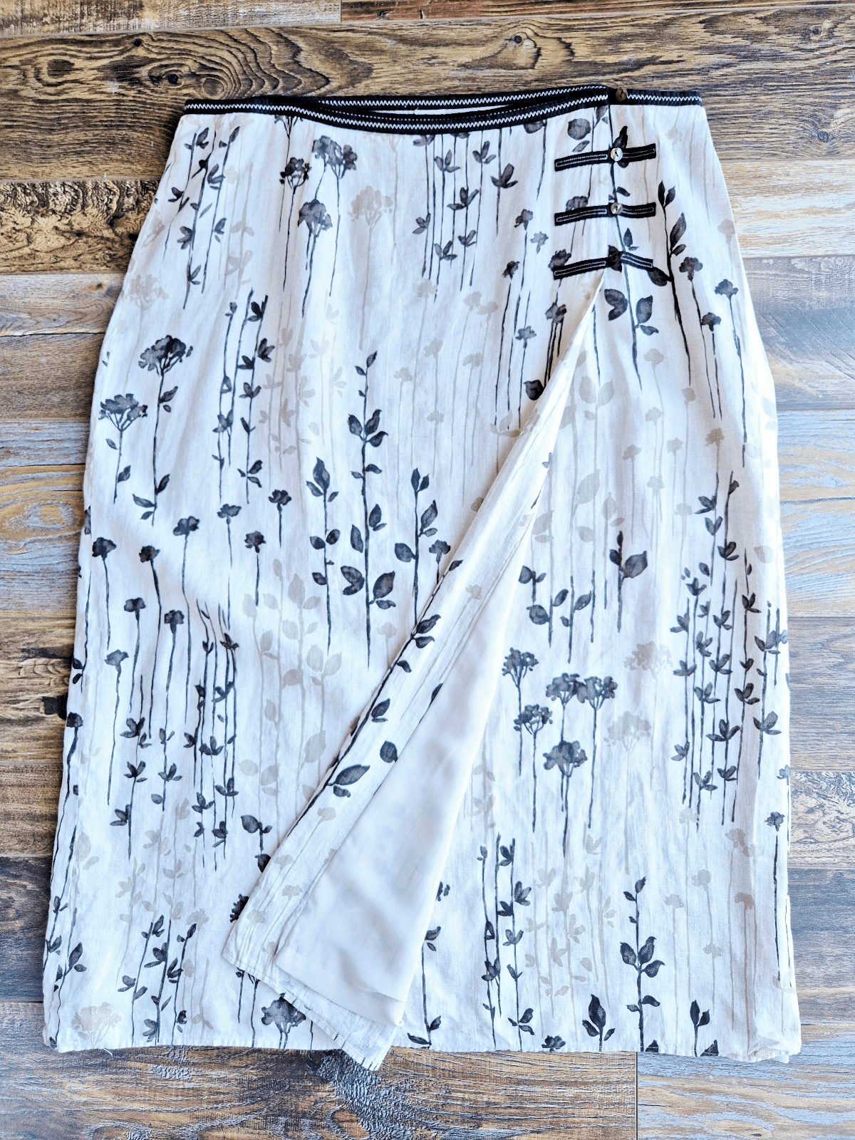 Vintage J.Jill 100% Linen Botanical Midi Wrap Skirt Button Lined Beige Womens 20 - Thumbnail 2