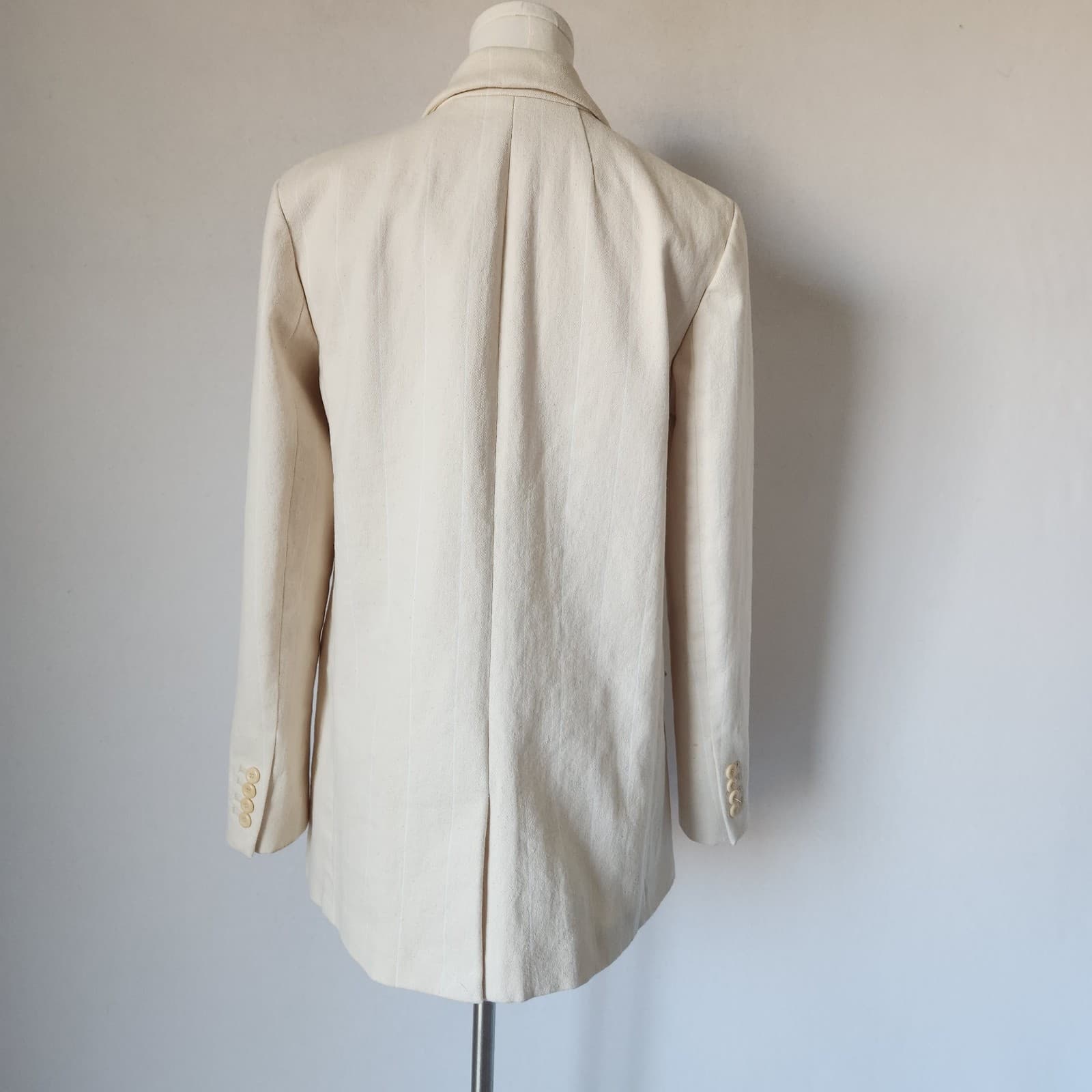J.Crew Alfie Blazer Denim Stripe One Button Pocket Beige Cotton Women's 6 #BA437 - Thumbnail 8