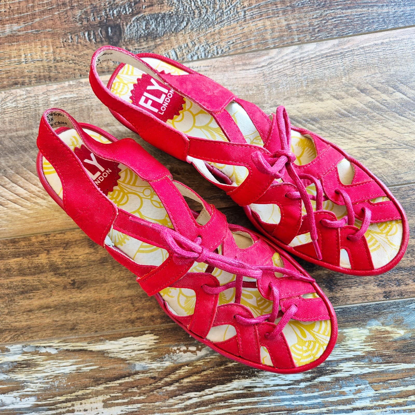 Fly London Yuke Red Suede Leather Lace-Up Wedge Sandals Slingback Women's EU38 - Thumbnail 2