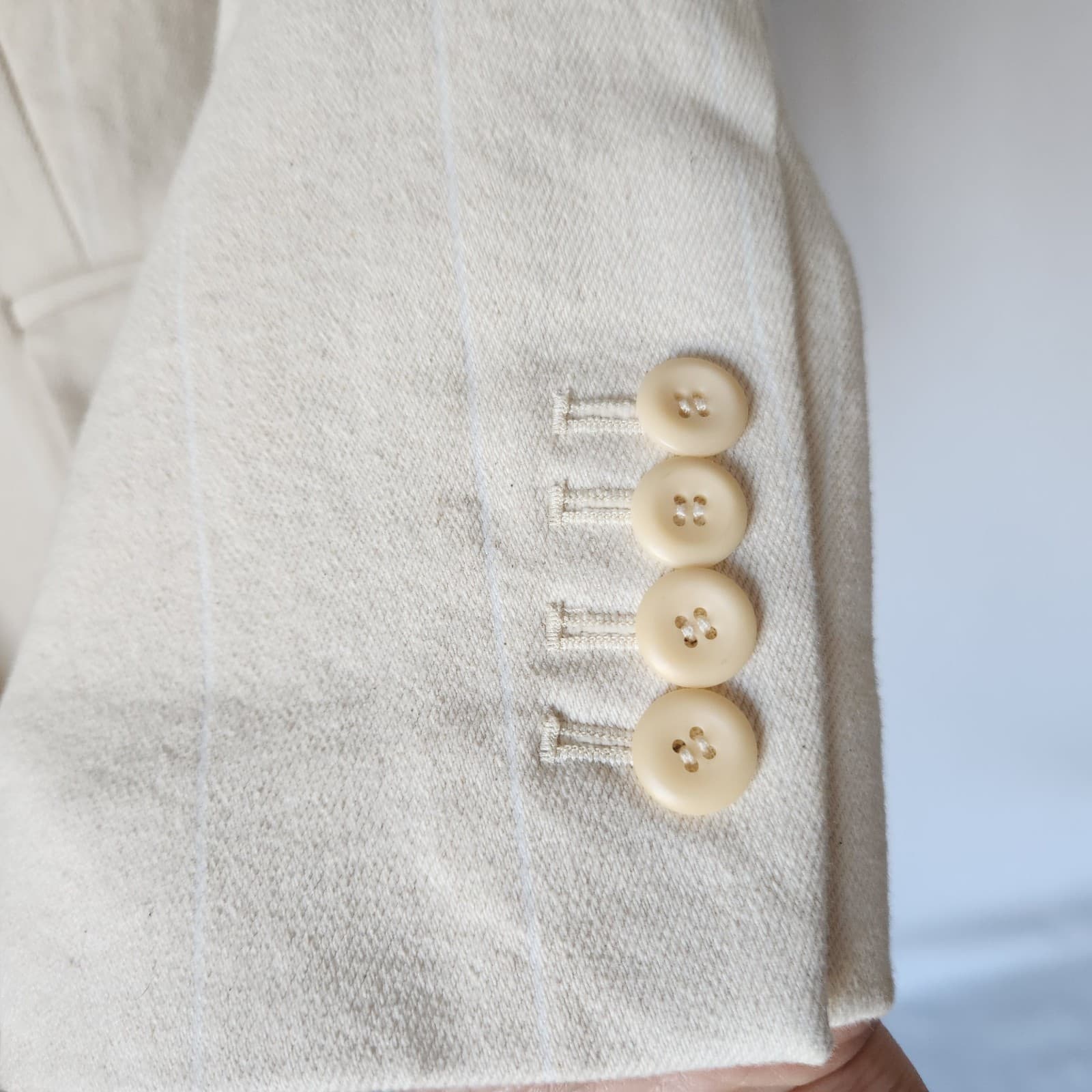 J.Crew Alfie Blazer Denim Stripe One Button Pocket Beige Cotton Women's 6 #BA437 - Thumbnail 6