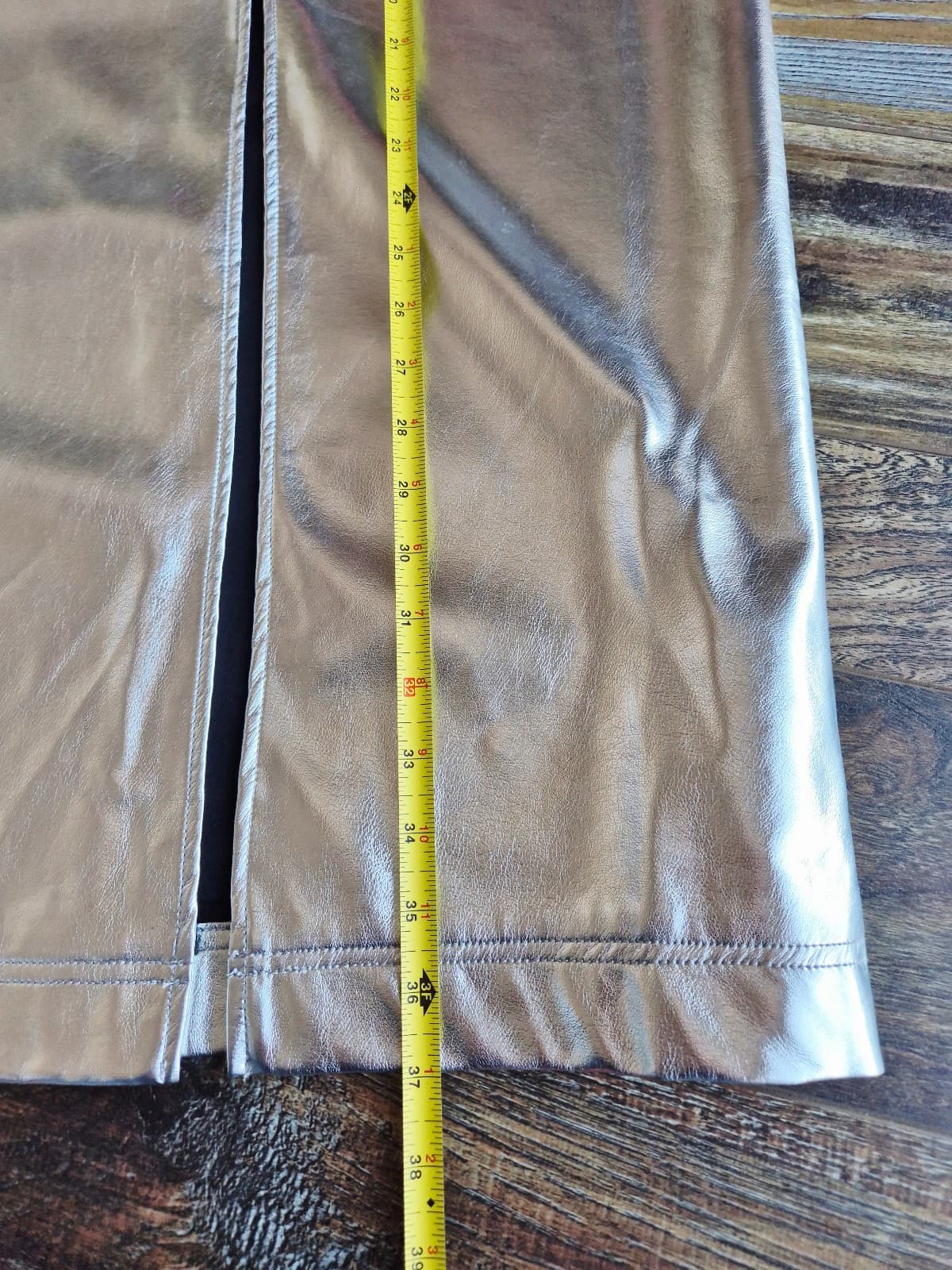 by Anthropologie Silver Metallic Faux Leather Midi Pencil Skirt Front-Slit Sz.S - Thumbnail 14