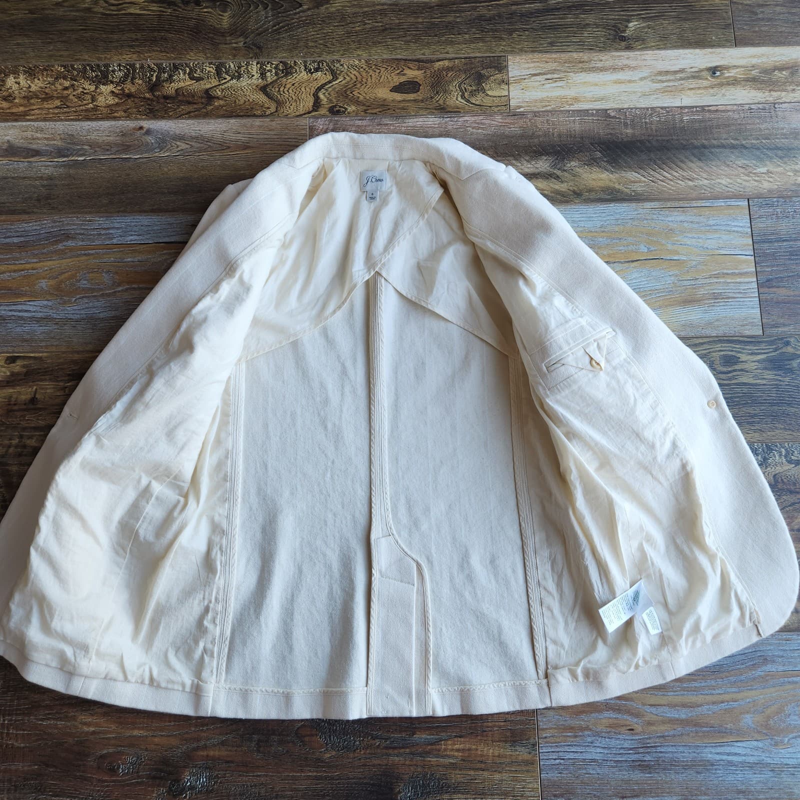 J.Crew Alfie Blazer Denim Stripe One Button Pocket Beige Cotton Women's 6 #BA437 - Thumbnail 10