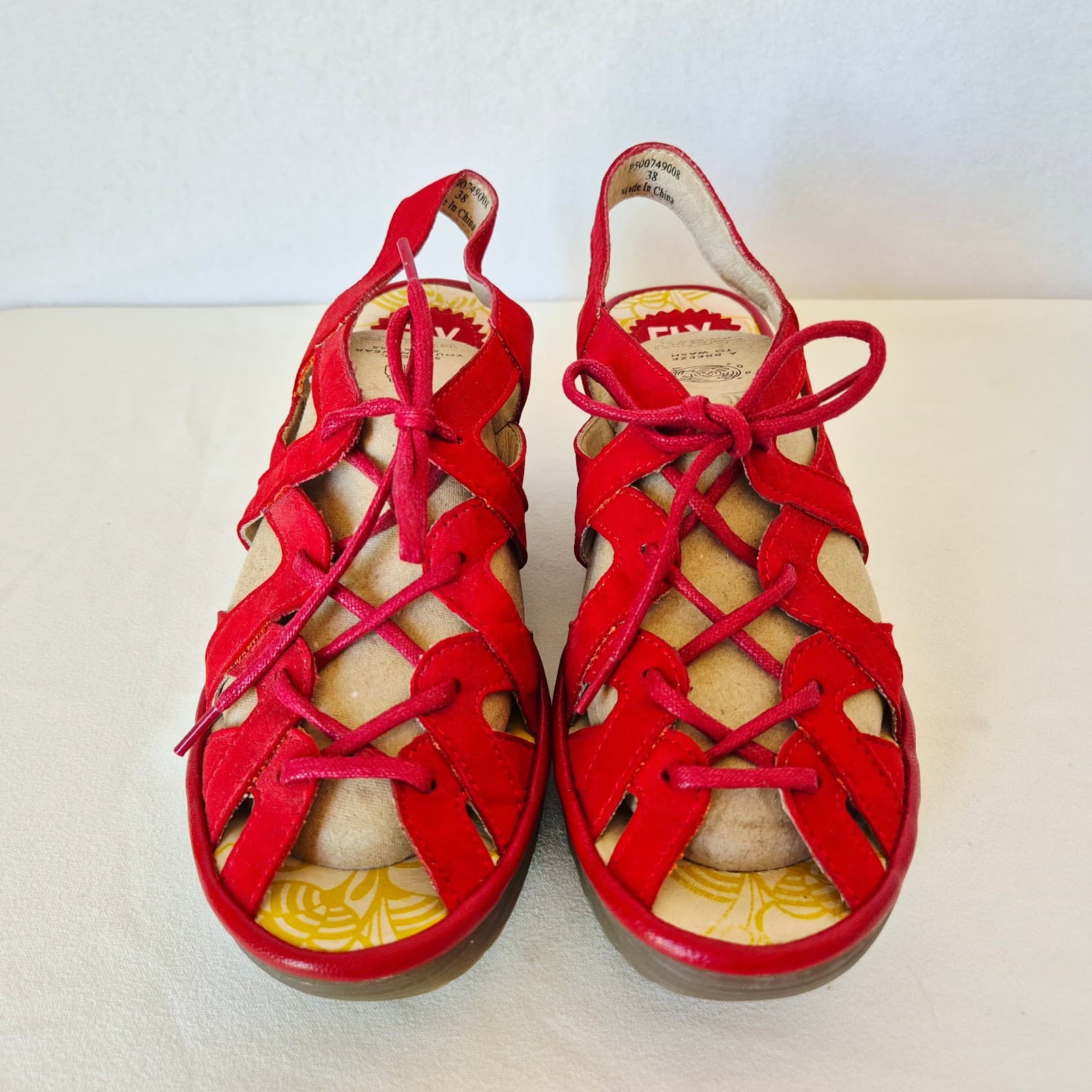 Fly London Yuke Red Suede Leather Lace-Up Wedge Sandals Slingback Women's EU38 - Thumbnail 5