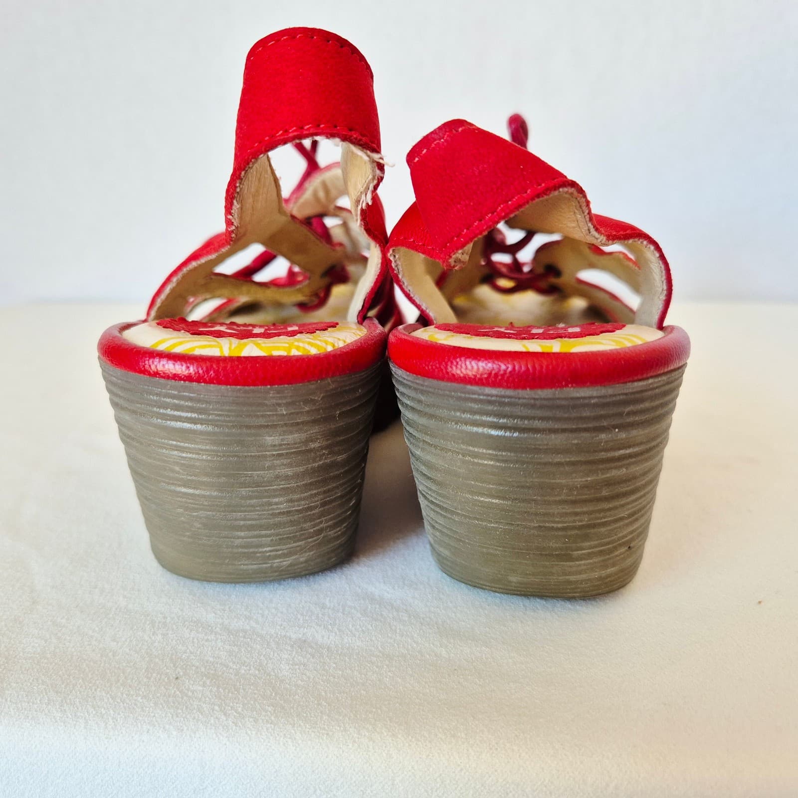 Fly London Yuke Red Suede Leather Lace-Up Wedge Sandals Slingback Women's EU38 - Thumbnail 10