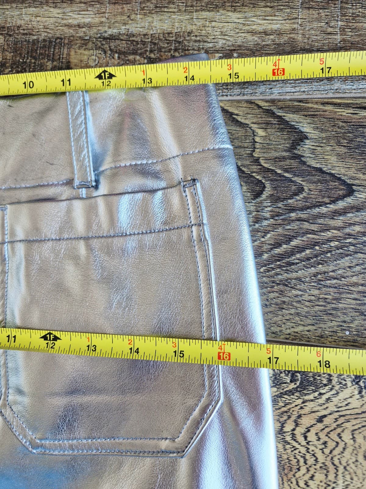 by Anthropologie Silver Metallic Faux Leather Midi Pencil Skirt Front-Slit Sz.S - Thumbnail 13