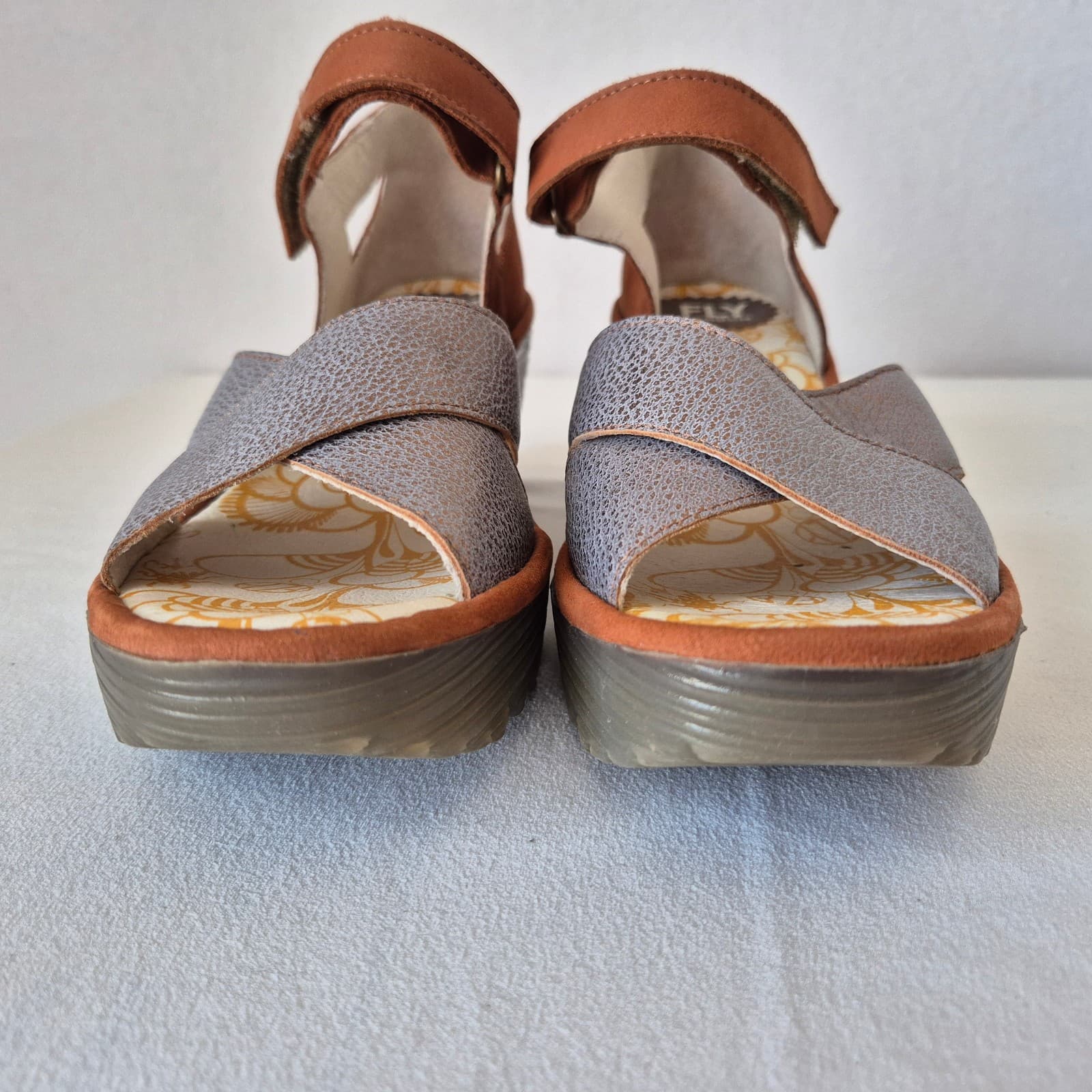 Fly London Yent Ankle Strap Wedge Sandal Hook Loop Leather Brown Bronze EU39 - Thumbnail 6