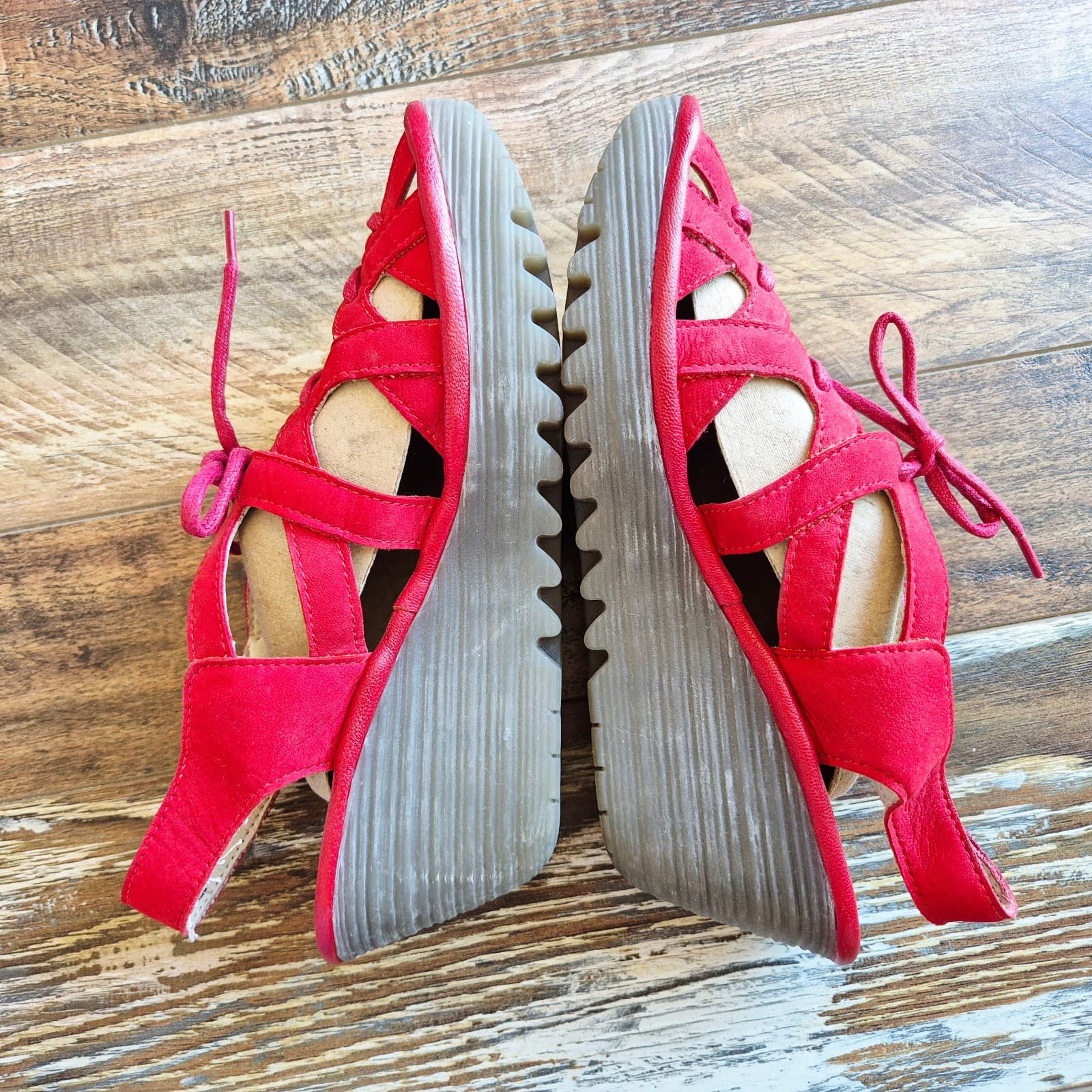 Fly London Yuke Red Suede Leather Lace-Up Wedge Sandals Slingback Women's EU38 - Thumbnail 7