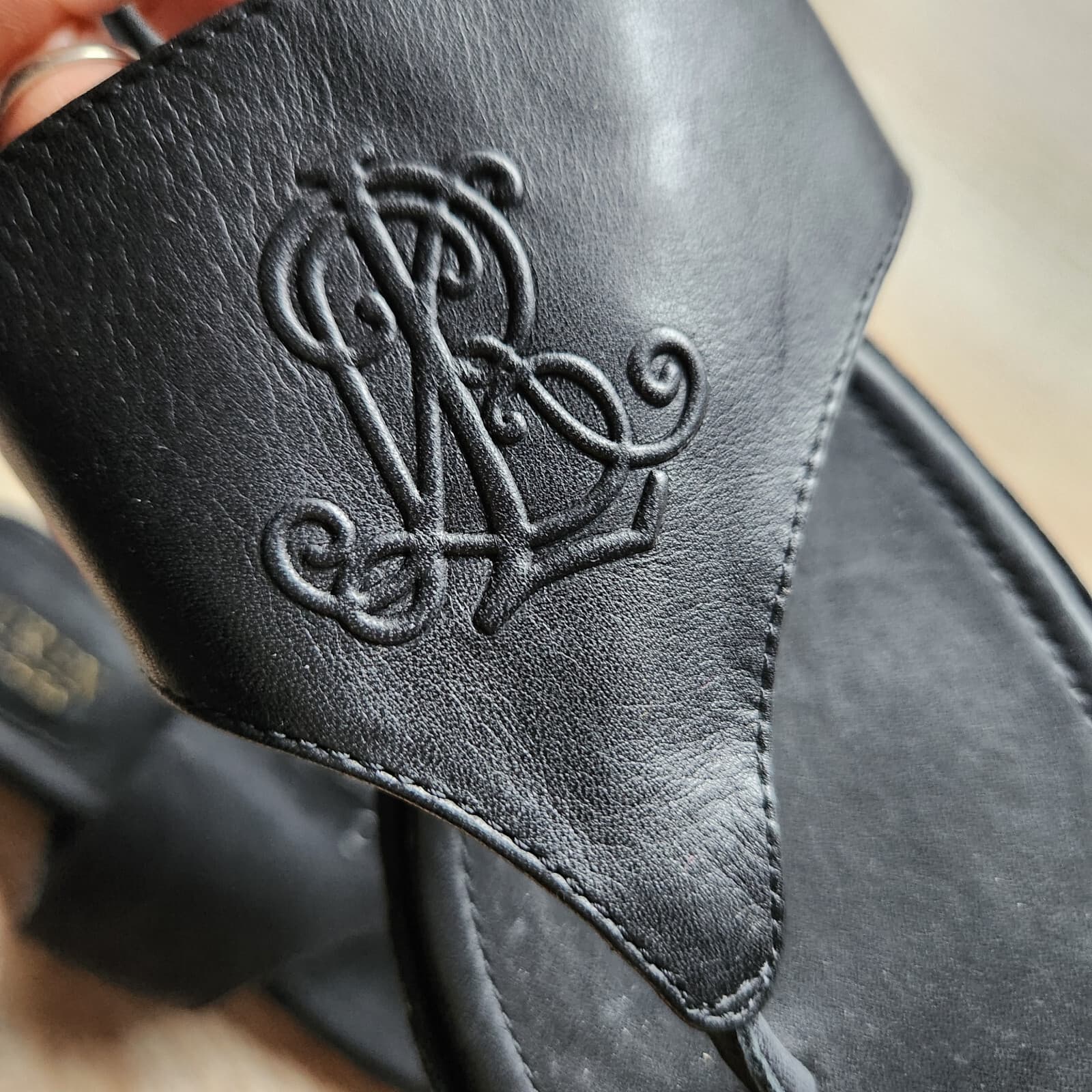 NWoB Lauren Ralph Lauren Deandra-SN-CSL Flat Sandal Thong Black Leather US6B - Thumbnail 5