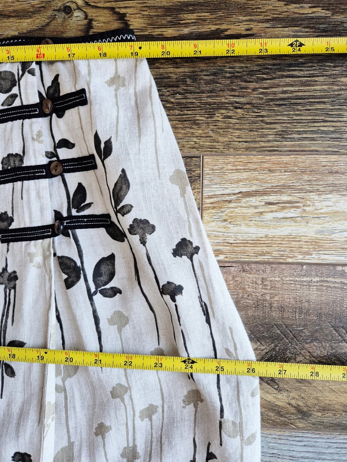 Vintage J.Jill 100% Linen Botanical Midi Wrap Skirt Button Lined Beige Womens 20 - Thumbnail 10