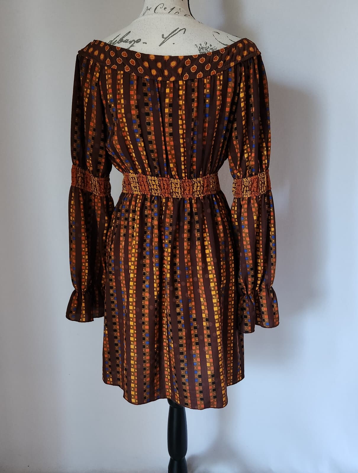Anna Sui For Target Boho Summer Mini Dress Puff Long Sleeve Geo-Multicolor Sz.S - Thumbnail 4
