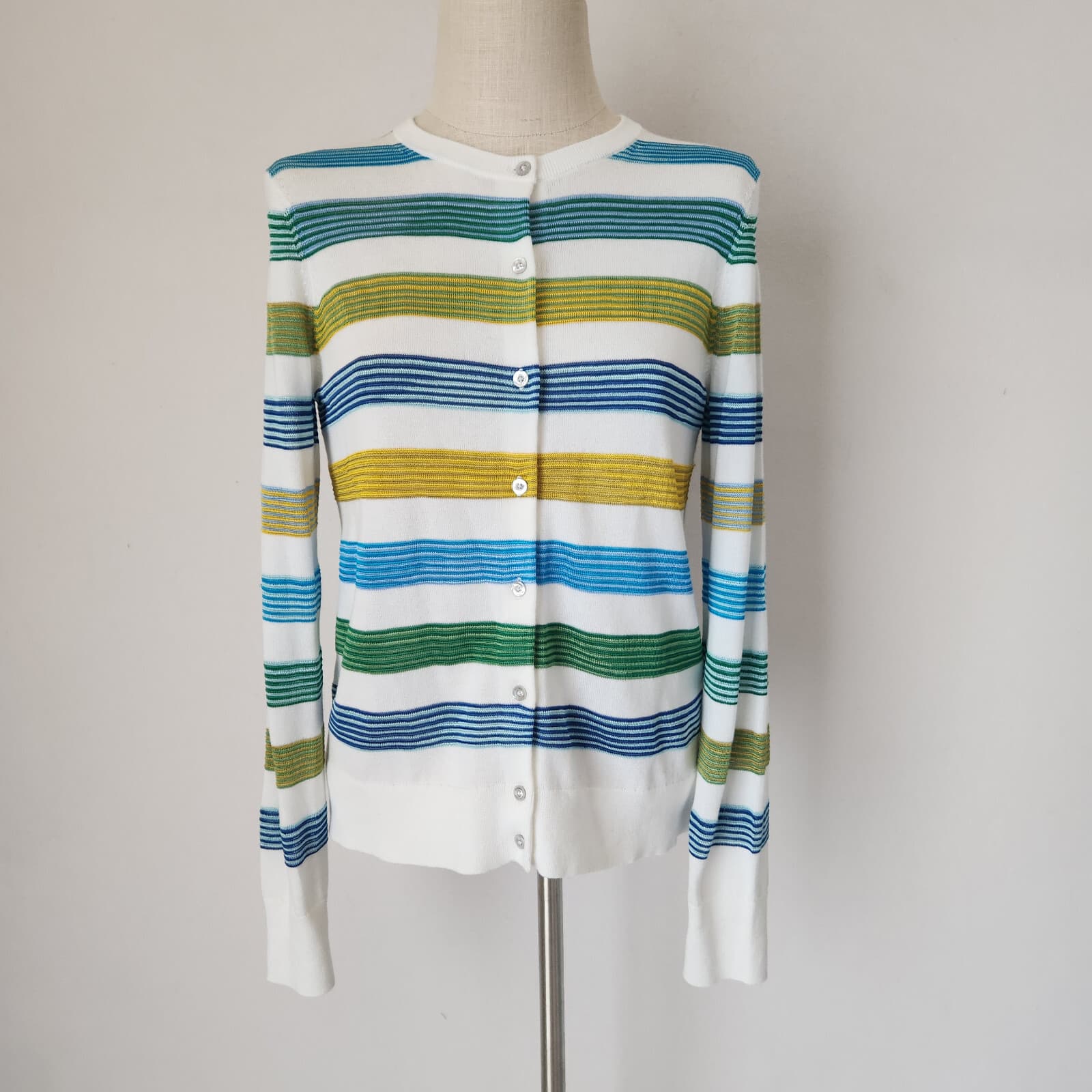 Brooks Brothers Crew Neck Cardigan Button Cotton Blend Multicolor Stripe Sz.M