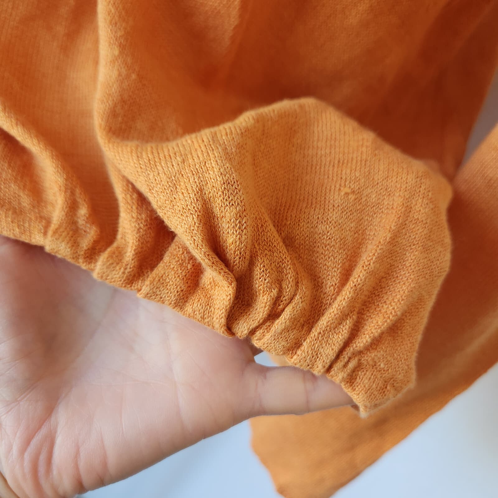 EILEEN FISHER Organic Linen Top Ruched-Hem Long Sleeve Crew Neck Orange Sz.S - Thumbnail 3