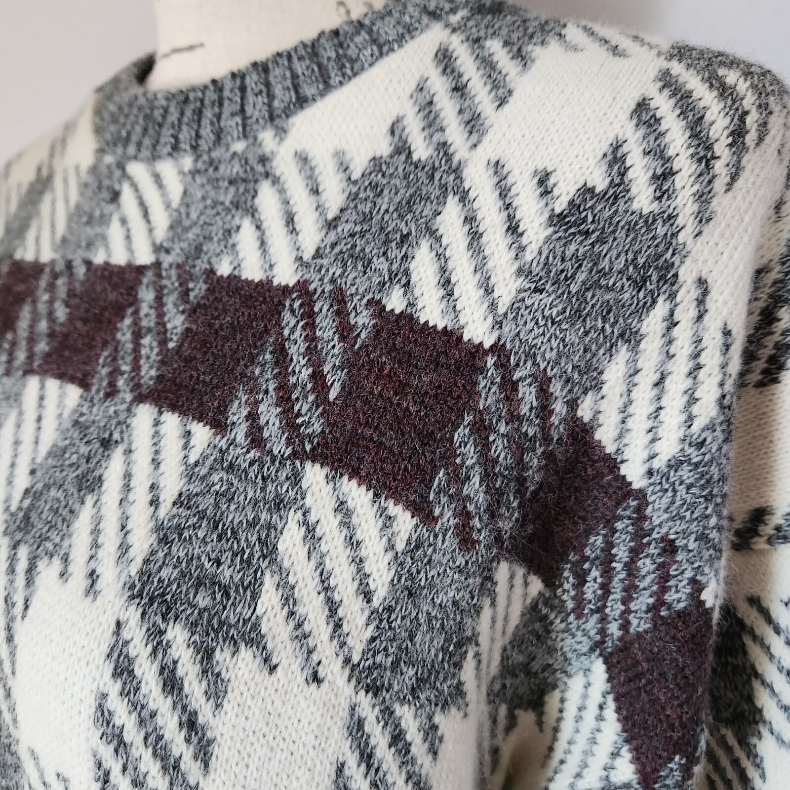 Vintage London Fog Grandpa Wool Blend Check Sweater Crew Neck Sz.M Made in USA - Thumbnail 4