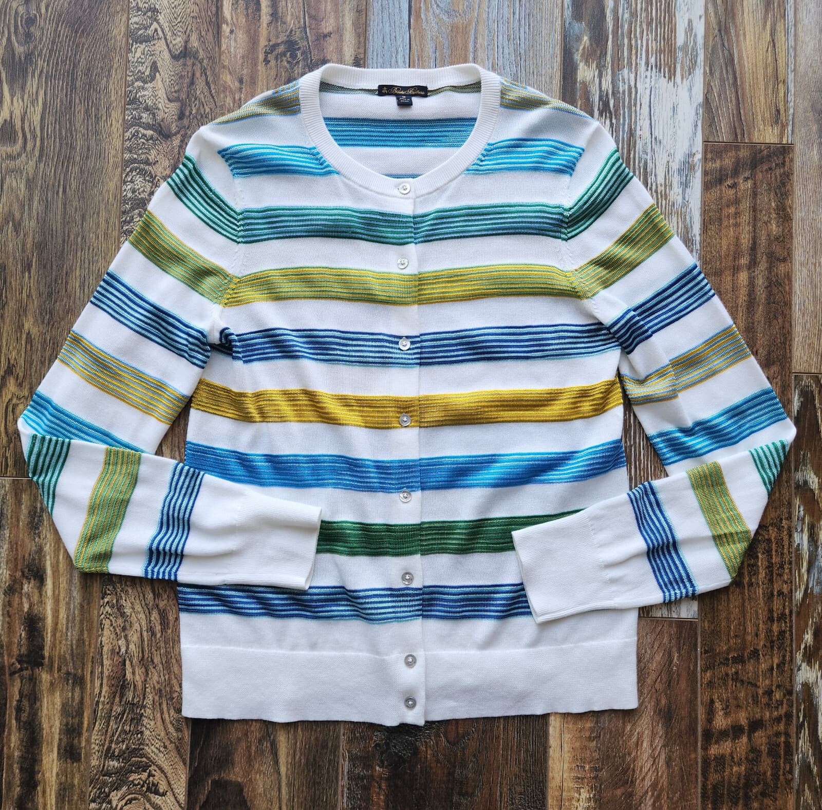 Brooks Brothers Crew Neck Cardigan Button Cotton Blend Multicolor Stripe Sz.M - Thumbnail 5