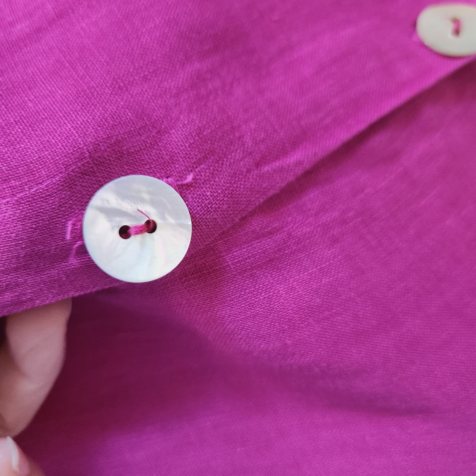 Match Point 100% Linen Lagenlook Mother Pearl Button Blouse Pocket Pink Sz.L USA - Thumbnail 5