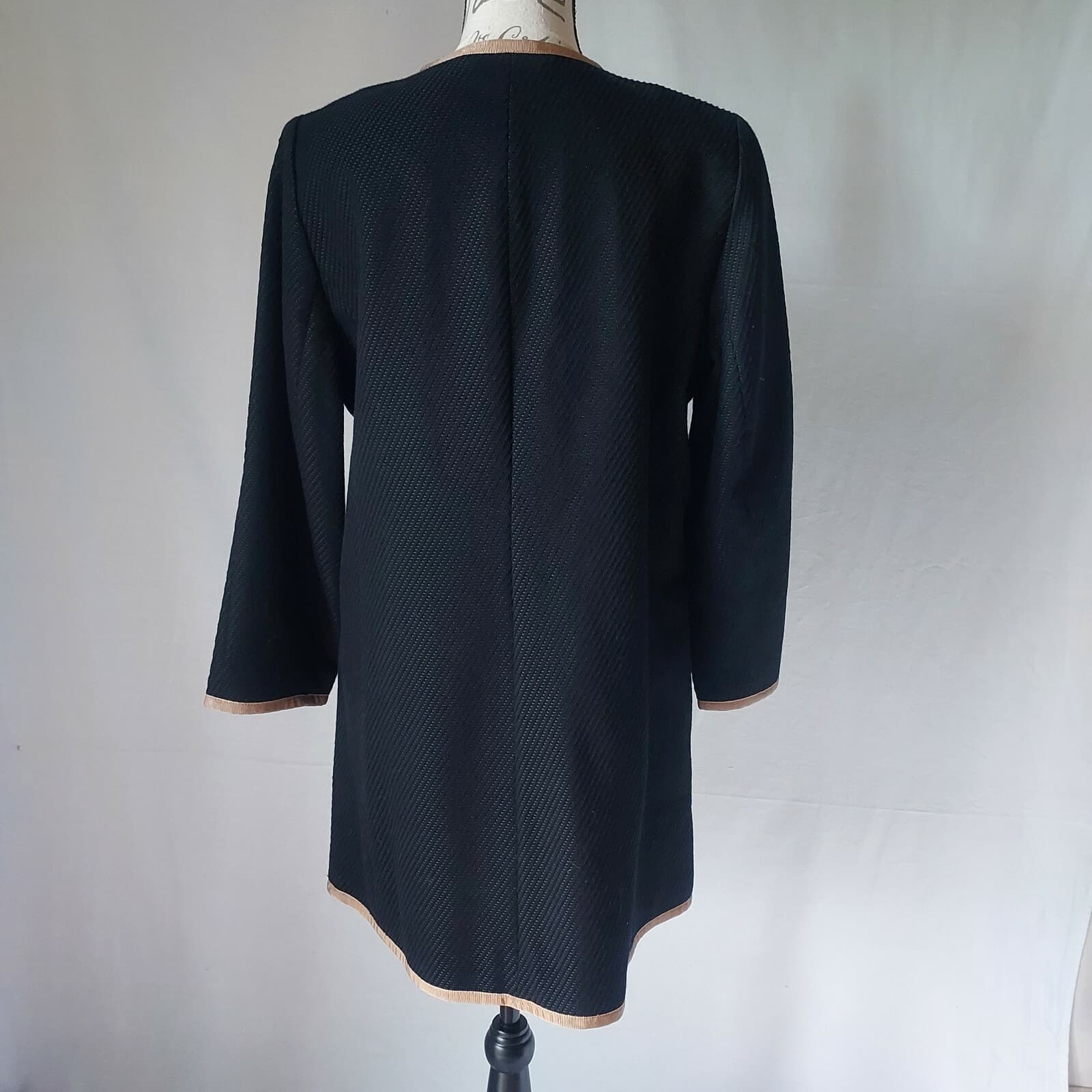 NWoT Talbots Tweet Coat Jacket Snap Pocket Black Tan Trim Cotton Blend Women 10 - Thumbnail 7