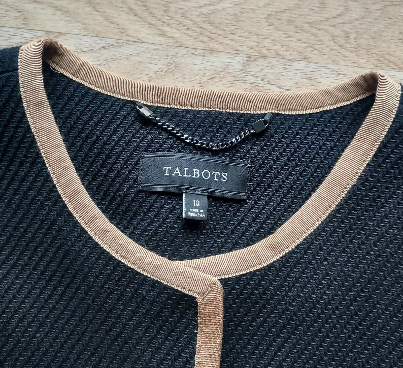NWoT Talbots Tweet Coat Jacket Snap Pocket Black Tan Trim Cotton Blend Women 10 - Thumbnail 10