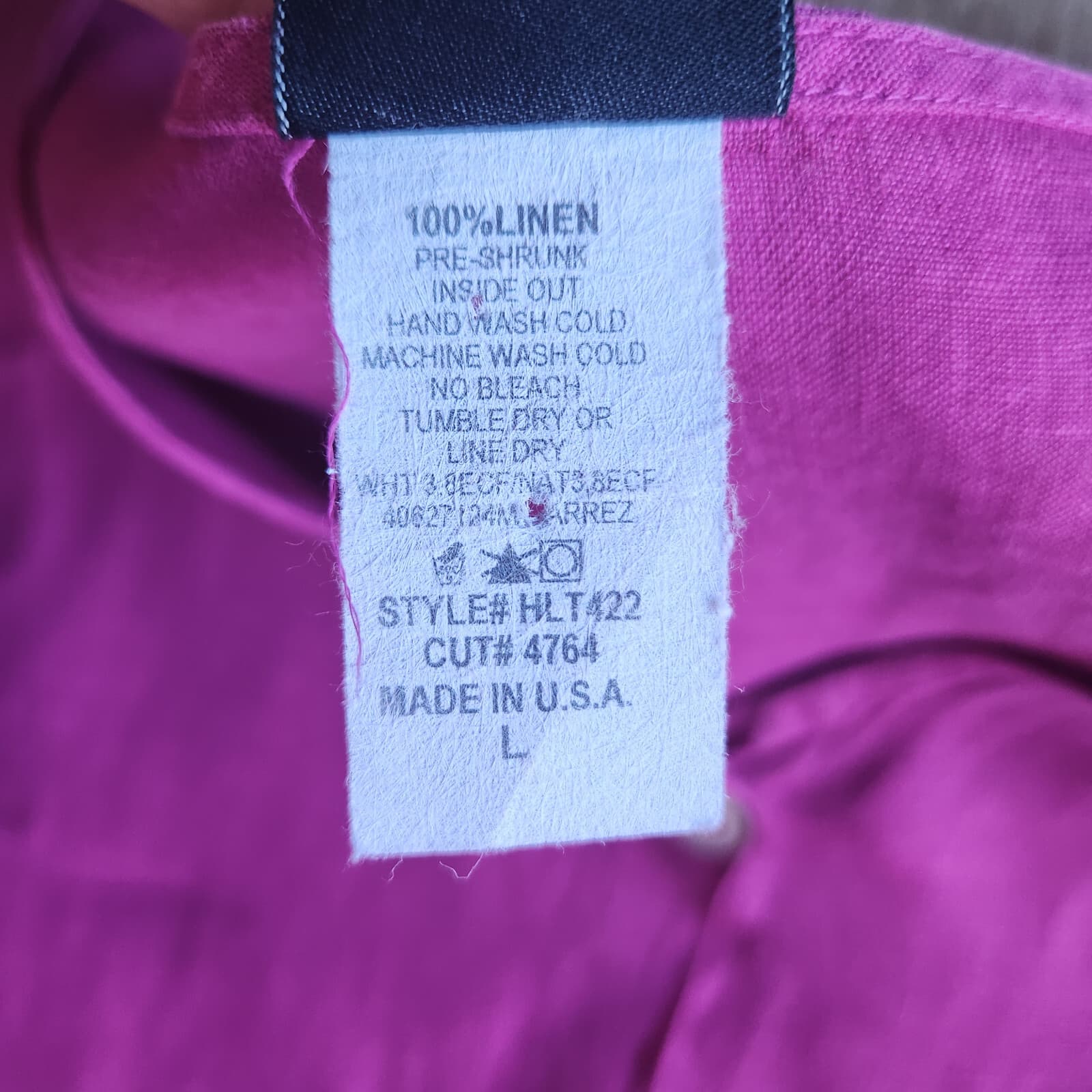 Match Point 100% Linen Lagenlook Mother Pearl Button Blouse Pocket Pink Sz.L USA - Thumbnail 8