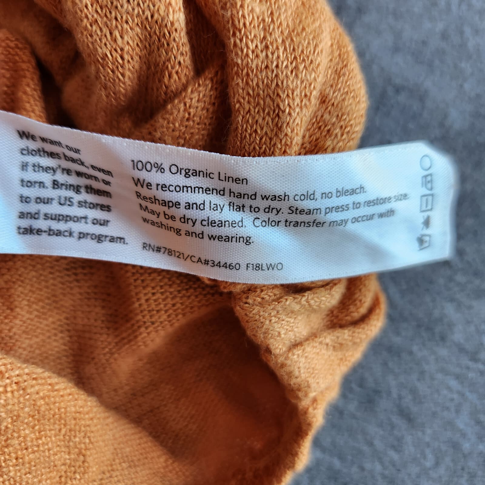 EILEEN FISHER Organic Linen Top Ruched-Hem Long Sleeve Crew Neck Orange Sz.S - Thumbnail 7