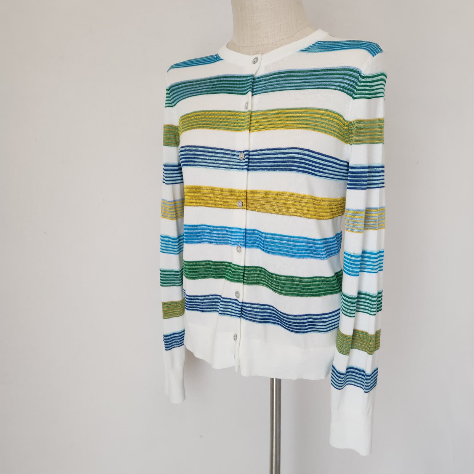 Brooks Brothers Crew Neck Cardigan Button Cotton Blend Multicolor Stripe Sz.M - Thumbnail 3