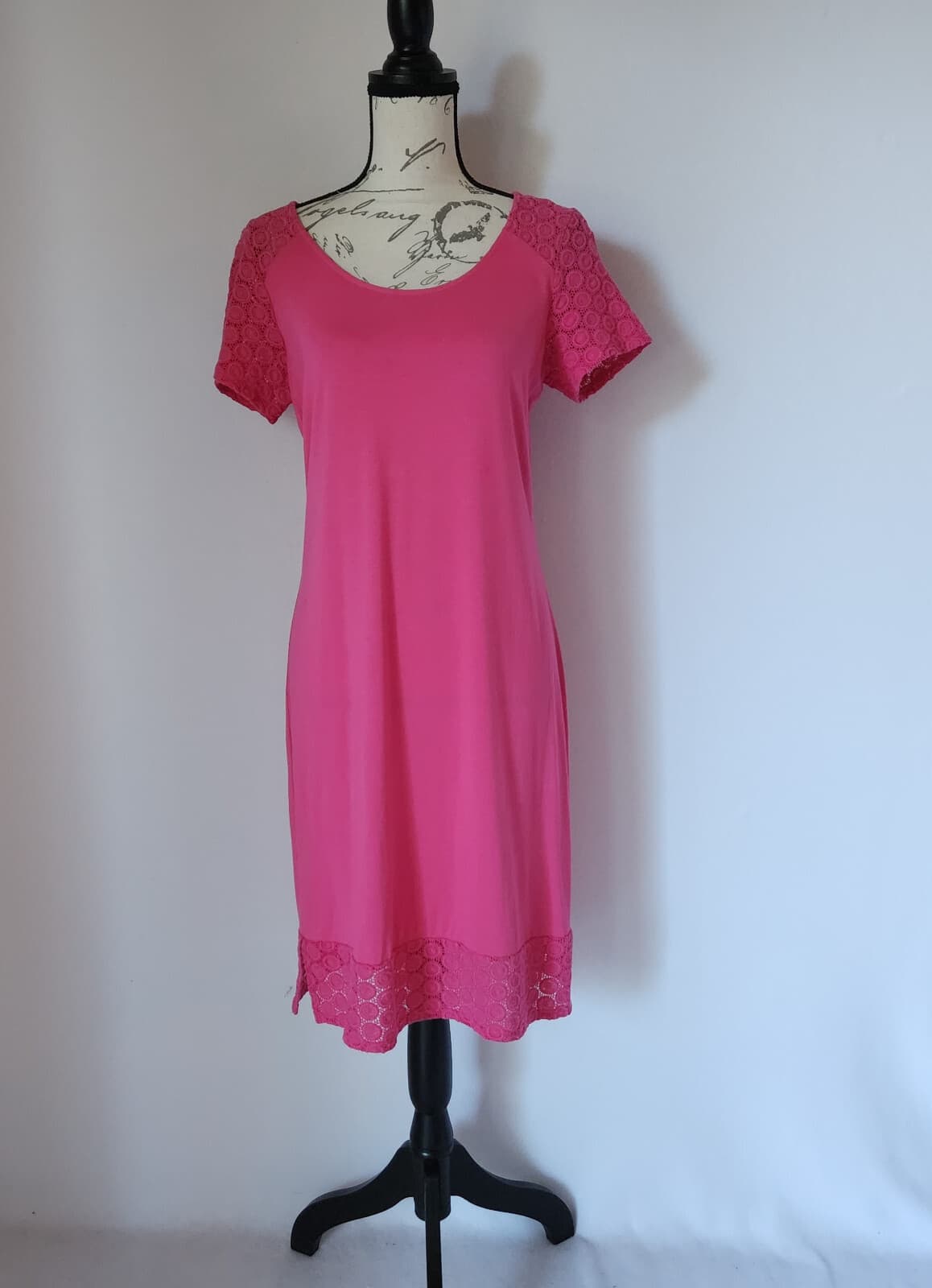Tommy Bahama Tambour Eyelet Knit Mini Shift Dress Short Sleeve Pink Women's S - Thumbnail 2